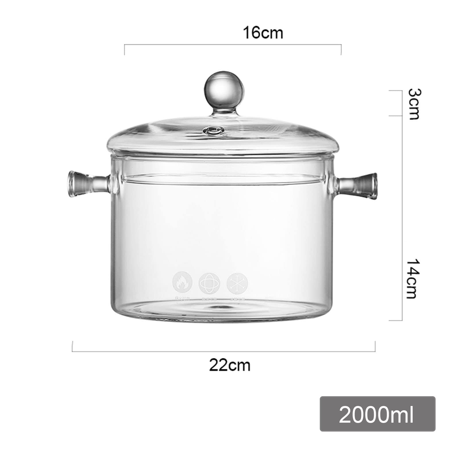 **Clear Glass Soup Pot with Lid - 2000ml Thickened Milk Pan for Cooking, Sauce Making & Salad Mixing - Durable Kitchen Cookware for Home & Restaurant Use**