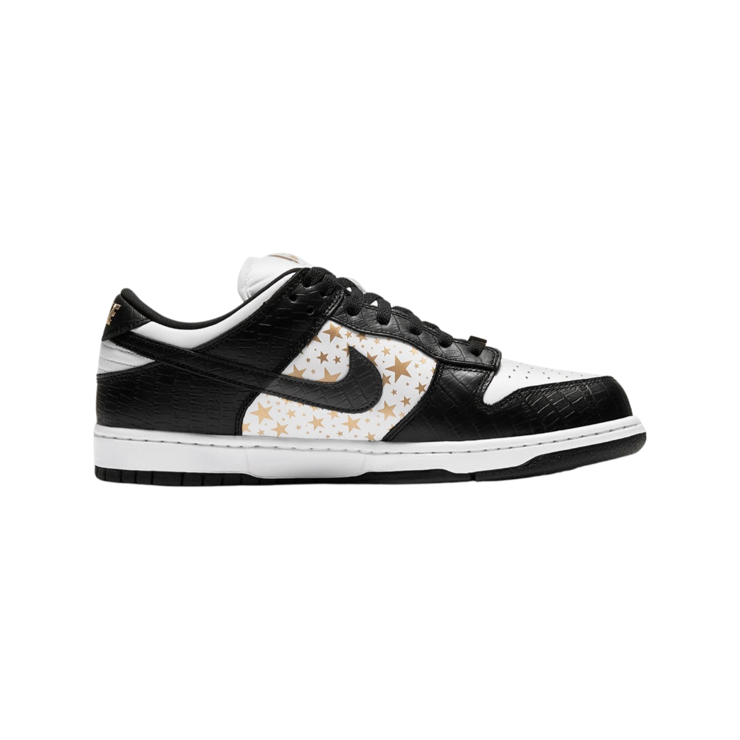 Nike SB Dunk Low Supreme Stars White Black Metallic Gold Sneakers (2021) - Men's Skateboarding Shoes for Streetwear & Casual Fashion