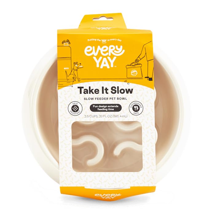 EveryYay Slow Feeder Dog Bowl - 2.5 Cup Capacity - Anti-Gulping White Pet Dish for Fast Eaters - Perfect for Mealtime Enrichment & Digestion Aid