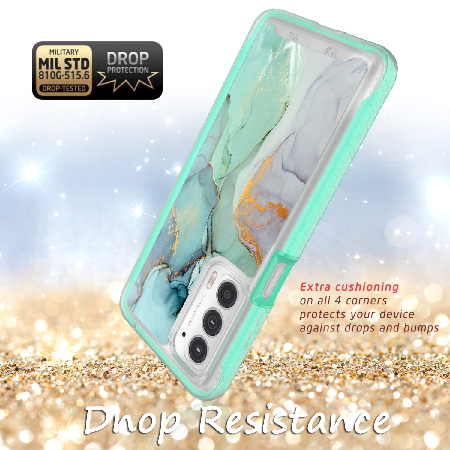 Rosebono Samsung Galaxy S22 Ultra Case - Shockproof Hybrid Protective Cover with Stylish Green Marble Design | Perfect for Everyday Use, Travel & Outdoor Activities