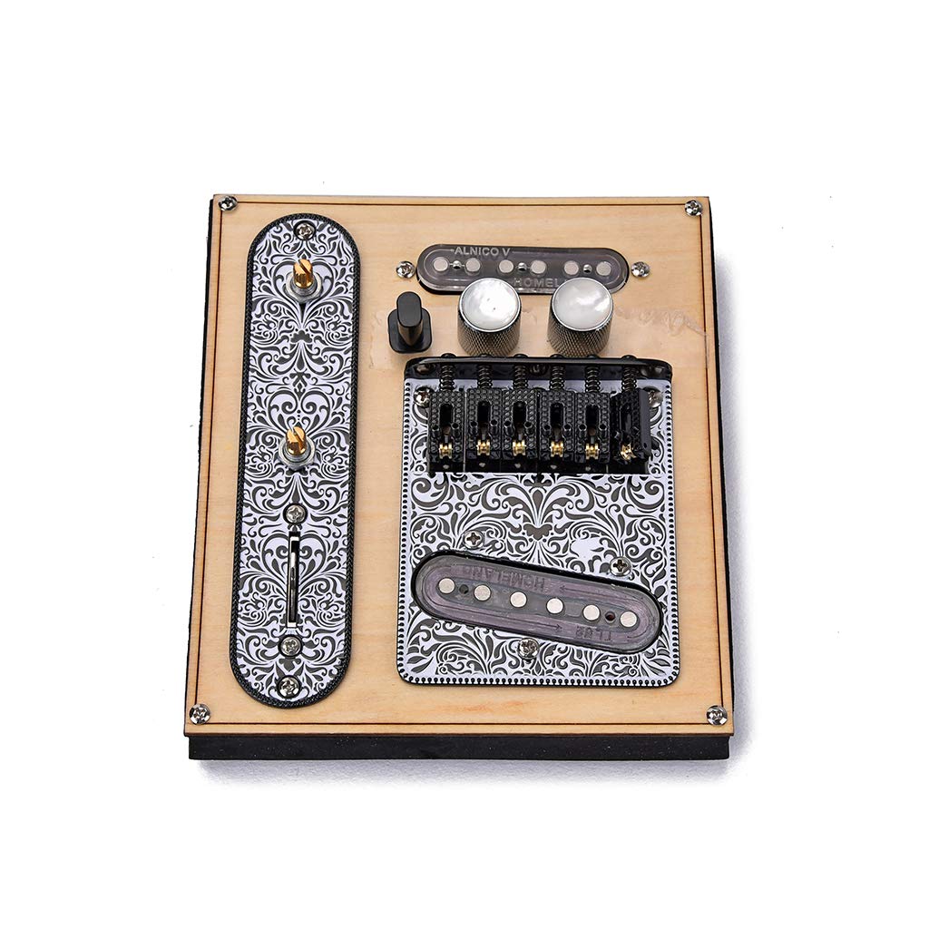6-String Saddle Bridge Plate with 3-Way Switch & Volume Control for Telecaster Electric Guitar - Black & White Reliefs | Includes Neck Pickup | Perfect for Guitar Upgrades & DIY Repairs