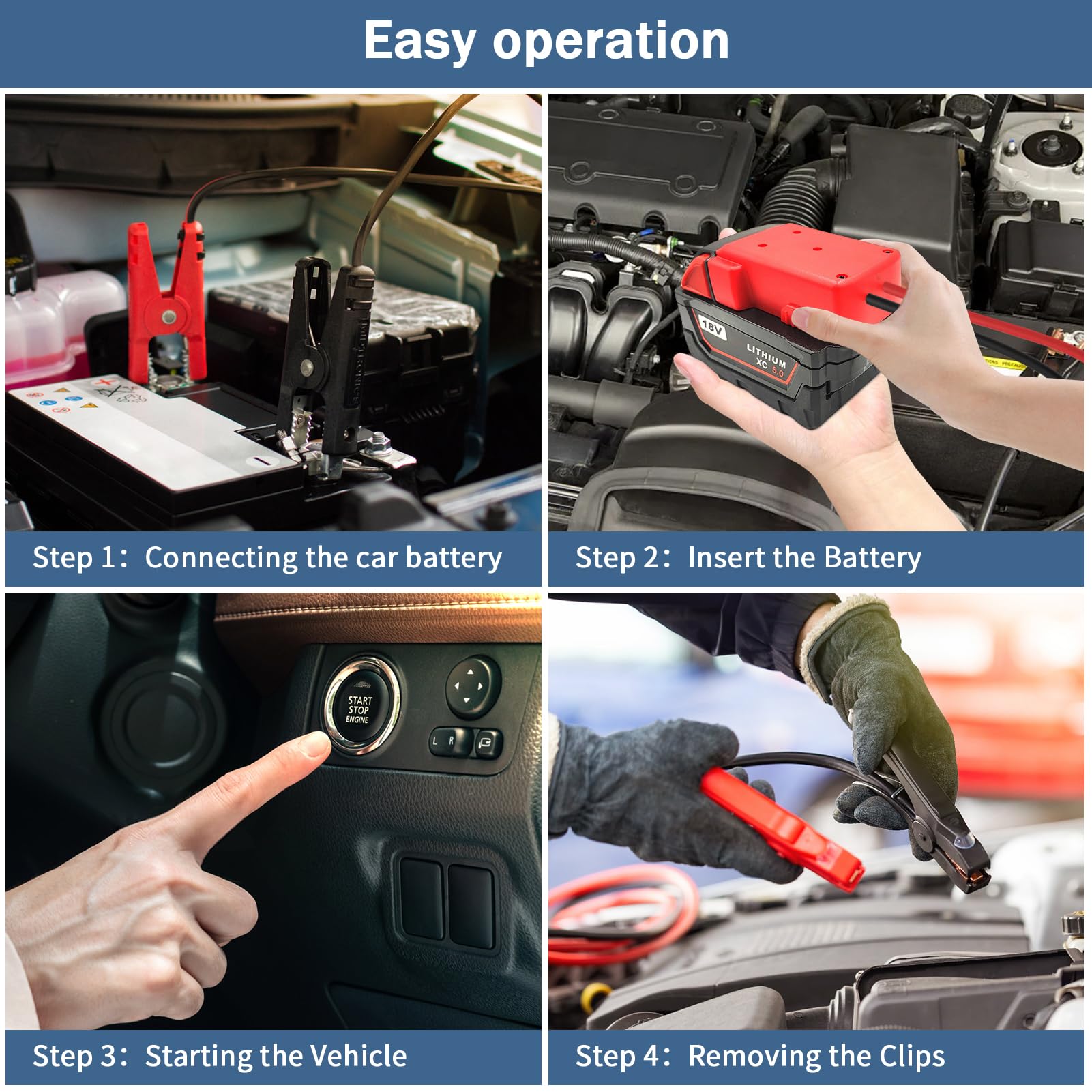 Milwaukee M18 18V Battery Jump Starter Jumper Cable Clamps - 5.9FT 8AWG Heavy Duty Car Battery Booster Cables with Adapter - Emergency Vehicle Jump Starting for Cars, Trucks, SUVs & Power Tools