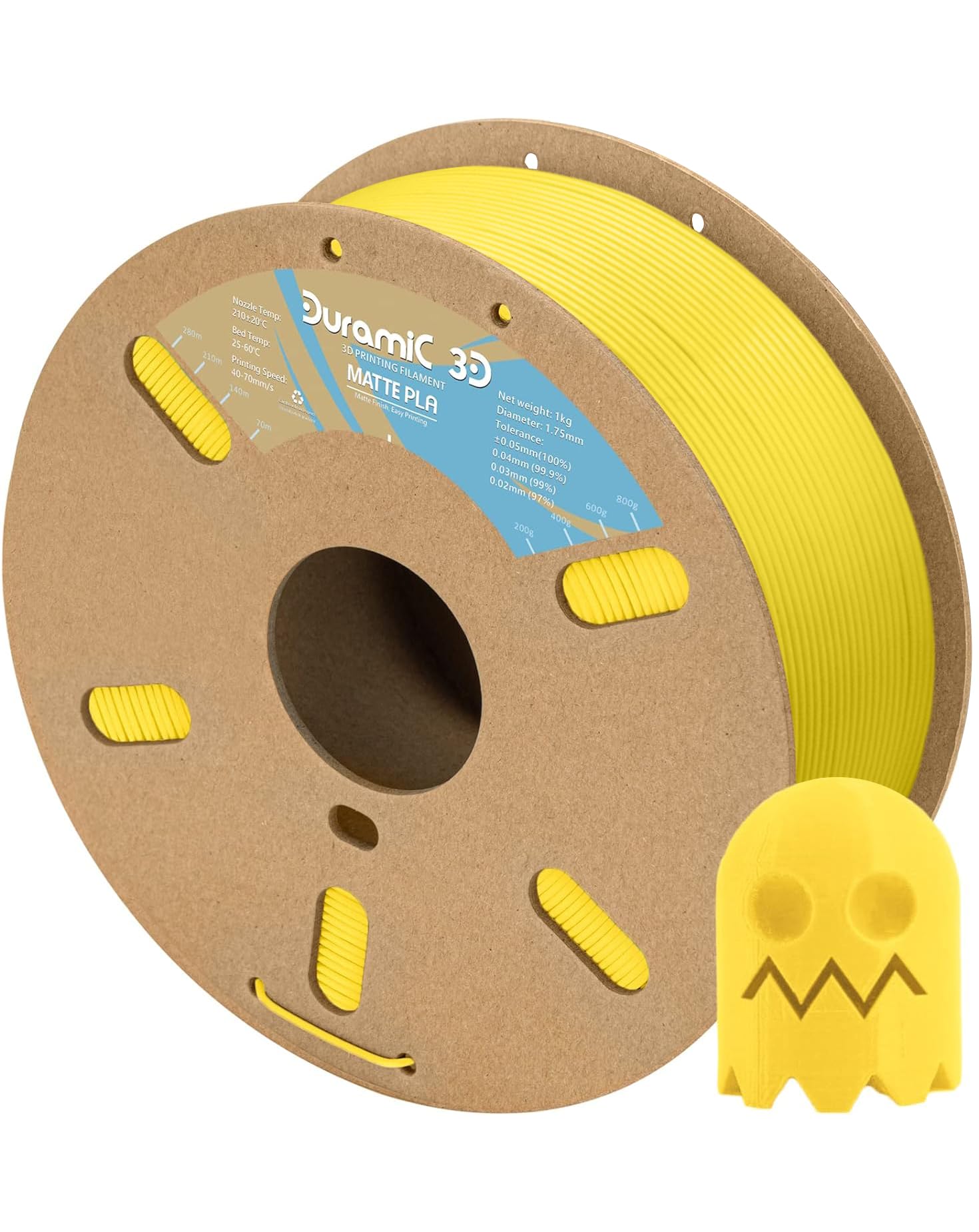 DURAMIC 3D Printer Filament 1.75mm Matte PLA - 1kg Spool (Yellow) | High Precision +/- 0.03mm | FDM Compatible | Easy Support Removal | Perfect for Miniatures, Cosplay Props & Home Decor Projects