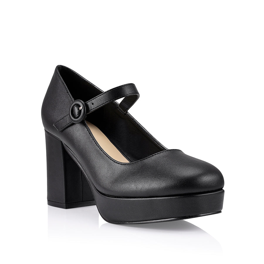 Hennessy Mary Jane Platform Shoes for Women - Black Smooth Leather - Comfortable & Stylish Heels for Work, Party & Casual Wear
