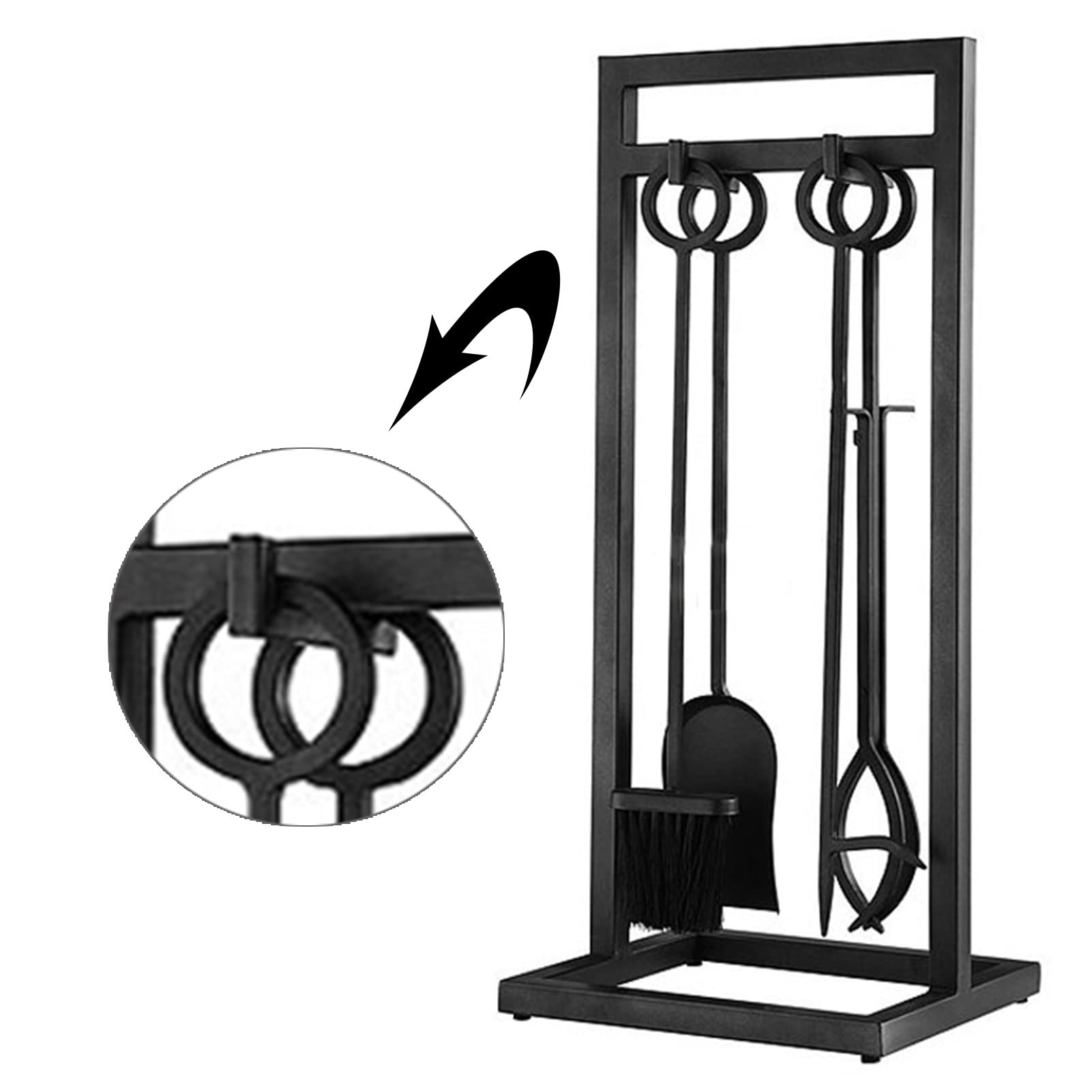5-Piece Rustic Fireplace Tool Set with Ring Handles - Heavy Duty Iron Fire Pit Accessories for Indoor/Outdoor Use - Includes Log Holder & Poker - Perfect for Fireplace, Campfire & Backyard Gatherings