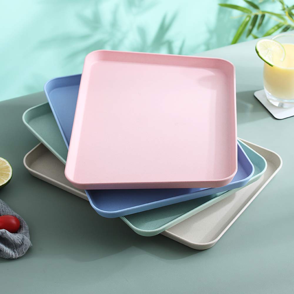 Unbreakable Wheat Straw Dinner Tray - Decorative Food Serving Tray for Coffee Table, Couch & Party | Eco-Friendly Snack & Appetizer Platter for Dining, Picnic & Home Use (Blue)