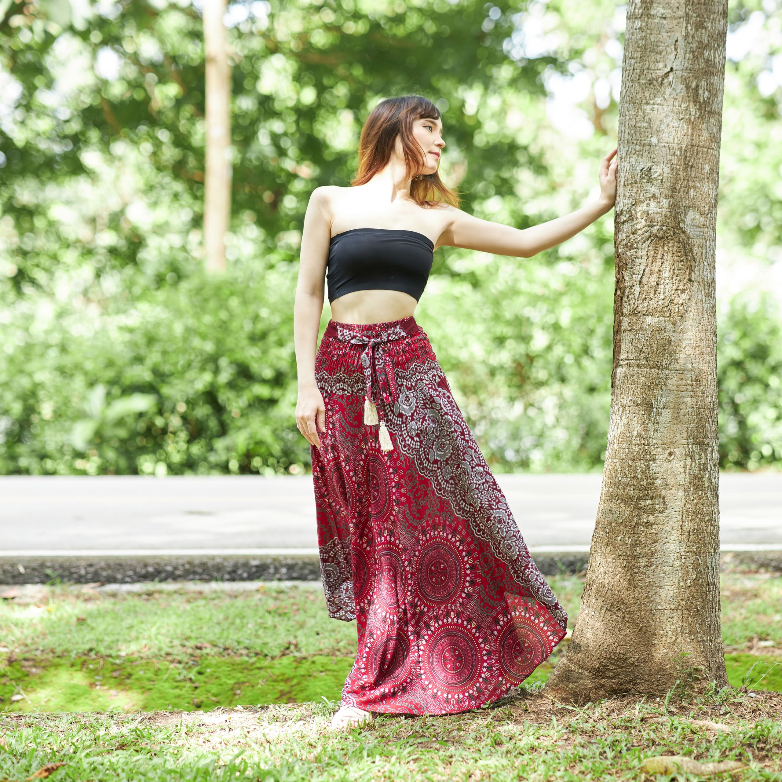 LannaClothesDesign Women's Bohemian Maxi Skirt - Flowy Long Gypsy Hippie Style Boho Skirt for Summer, Beach, Music Festivals & Casual Wear