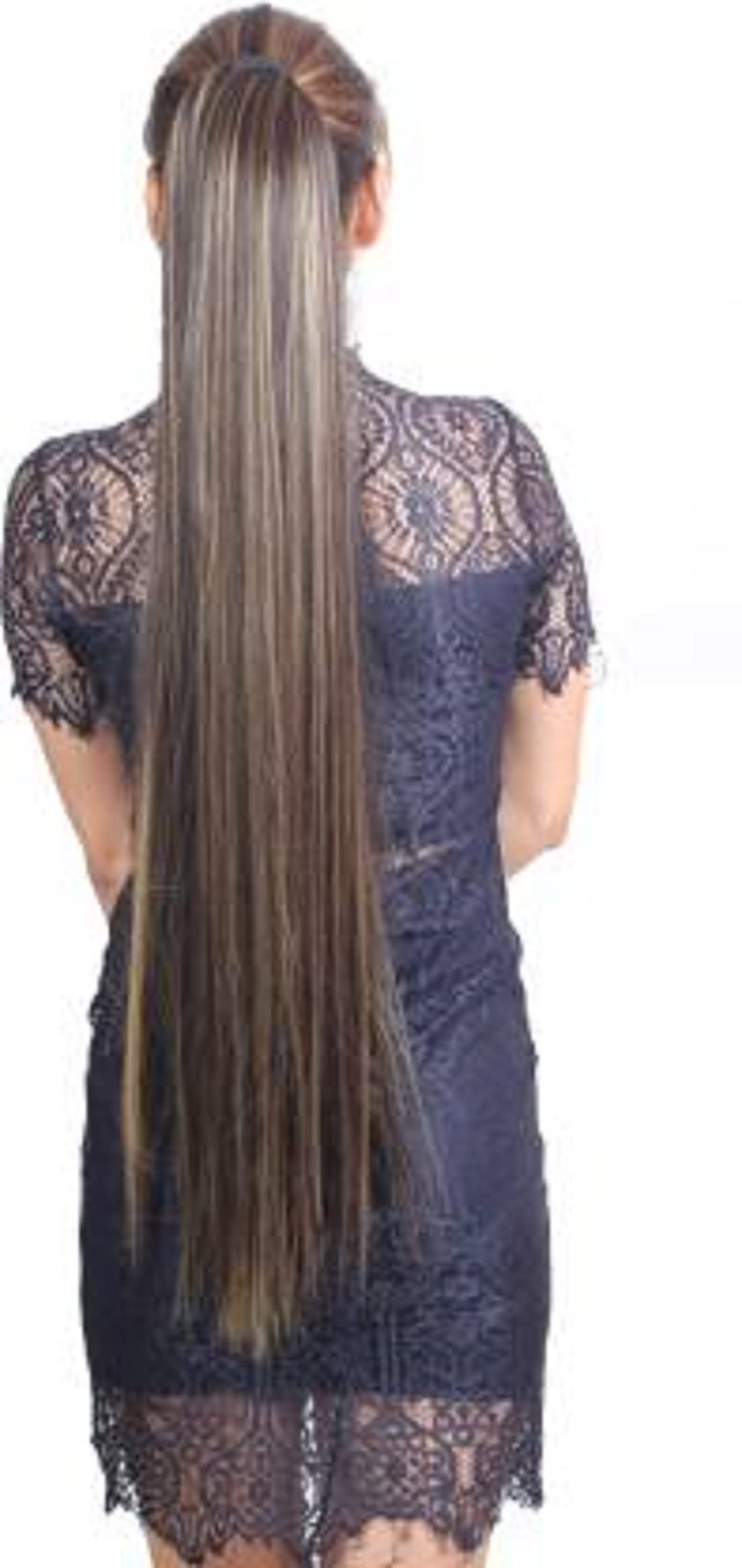 Stylish Straight Golden Highlight Ribbon Ponytail Hair Extension - Perfect for Parties, Weddings & Everyday Glam