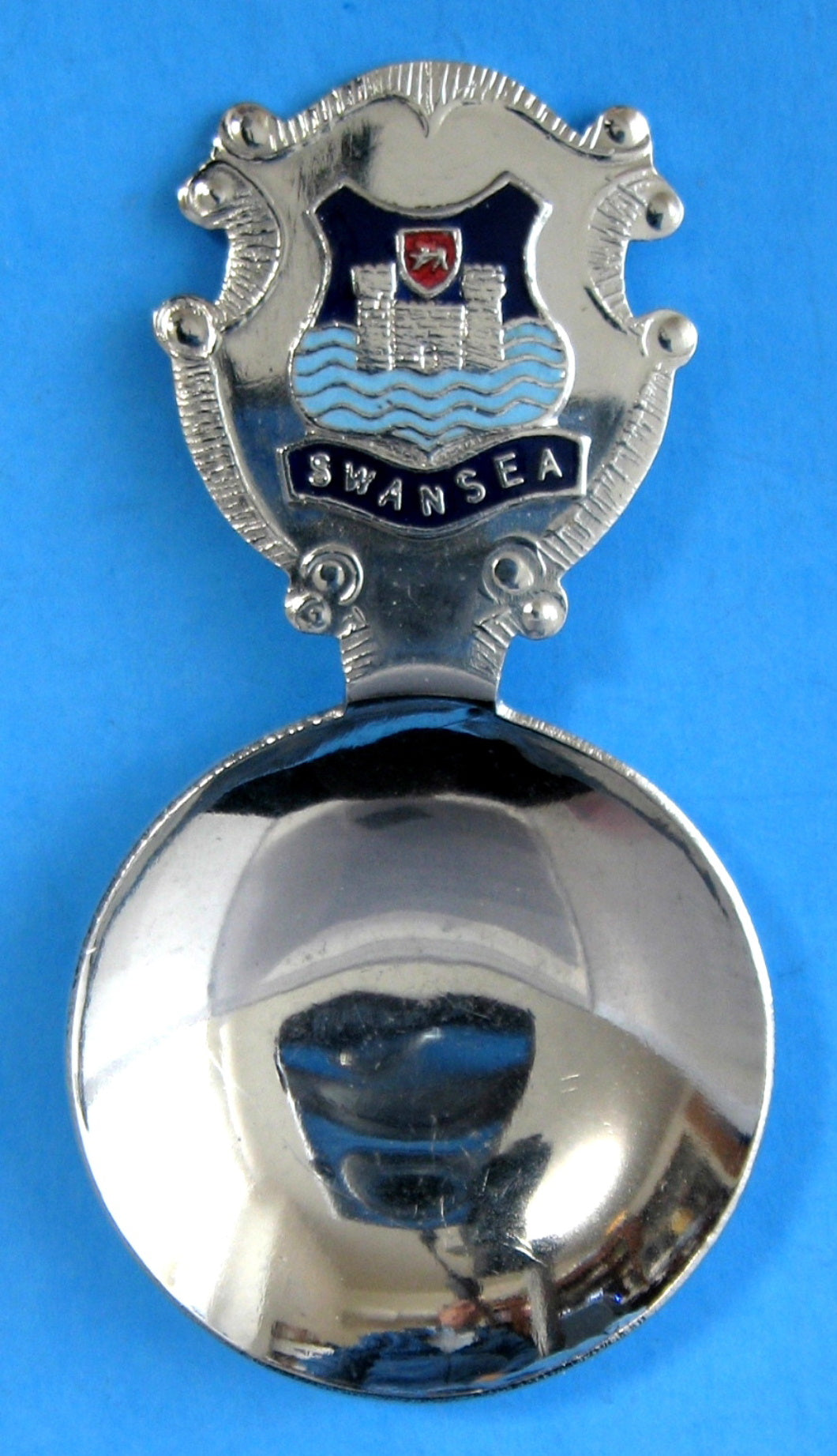 Vintage 1940s Swansea Wales Enamel Tea Caddy Spoon - Antique Tea Scoop with Decorative Finial, Perfect for Tea Lovers & Collectors | Great for Display, Tea Ceremonies & Vintage Home Decor