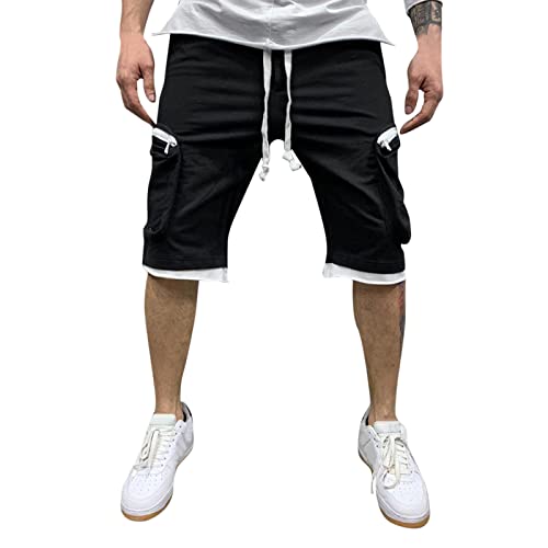 Men's Work Pants with Side Pockets - Casual Mid Waist Cargo Shorts with Drawstring & Solid Splice Pockets | Perfect for Construction, Hiking & Outdoor Activities