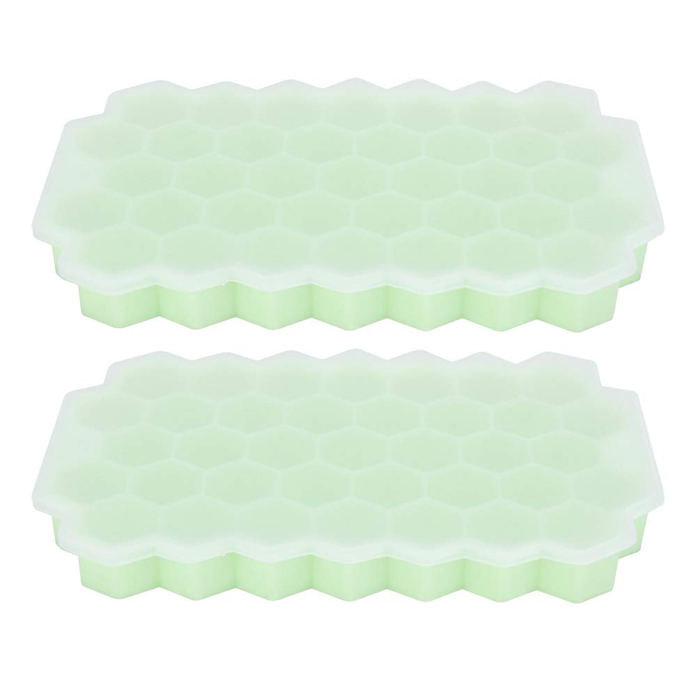 Rockyin 37 Grids Flexible Silicone Ice Cube Trays with Lid - BPA Free, Reusable Ice Molds for Cocktails, Beverages, Smoothies & Party Drinks - Perfect for Home, Kitchen & Bar Use