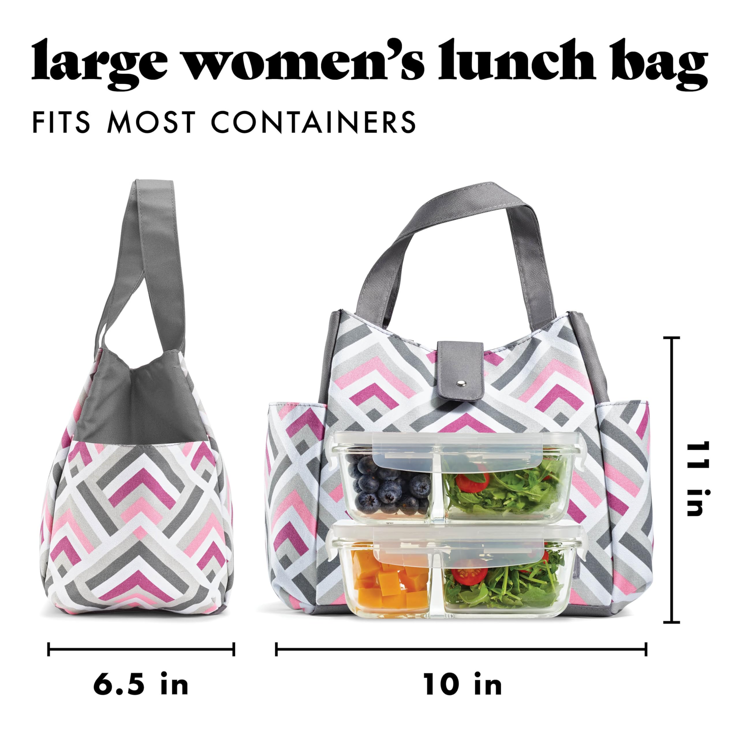 Fit & Fresh Insulated Lunch Bag for Women - Leakproof & Stain-Resistant Large Lunch Box with Containers & Matching Tumbler - Perfect for Work, Office, School, Picnics & Travel - Snap Closure Westport Bag in Magenta