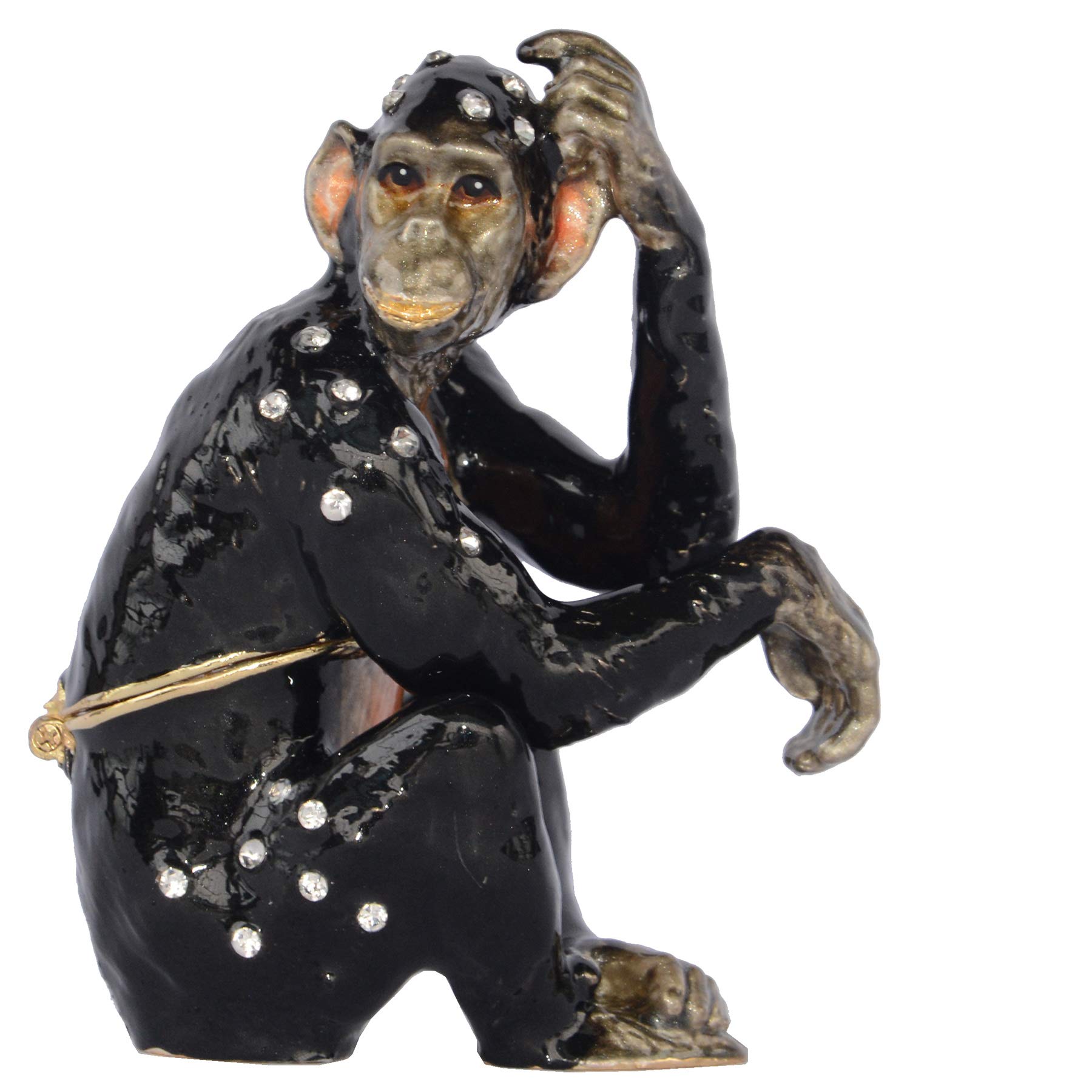 Hand-Painted Monkey Trinket Box - Decorative Jewelry Storage with Hinged Lid, Ring & Earring Holder - Animal Figurine Collectible Gift for Home Decor, Bedroom Organizer, or Unique Present