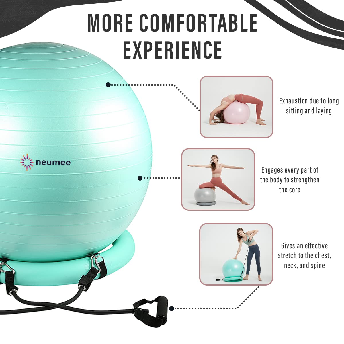 Exercise Ball Chair with Resistance Bands - 65cm Yoga Ball for Office & Home Gym Workouts