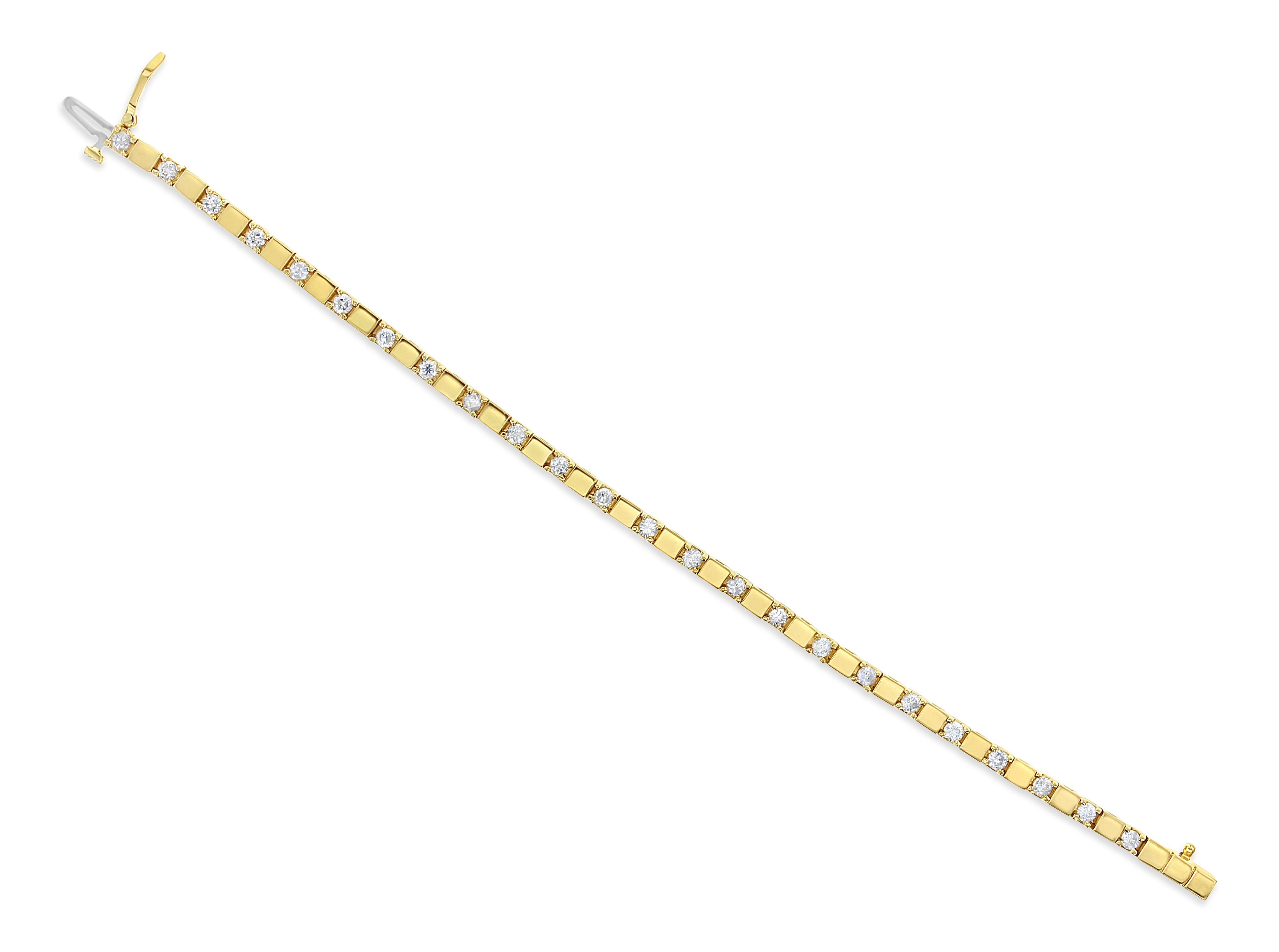 14K Yellow Gold Diamond Square Block Tennis Bracelet for Women - Elegant Stackable Jewelry for Parties, Weddings & Everyday Wear
