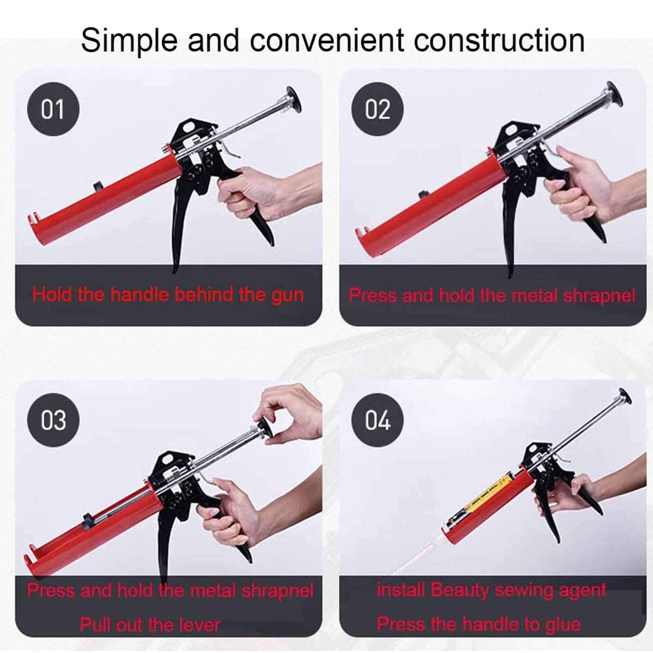 Premium Dual-Cartridge Caulking Gun with Ergonomic Grip - Heavy Duty Manual Applicator for Epoxy, Acrylic & Polyurethane Sealants (Red) - Perfect for Construction, Automotive Repairs & DIY Home Projects