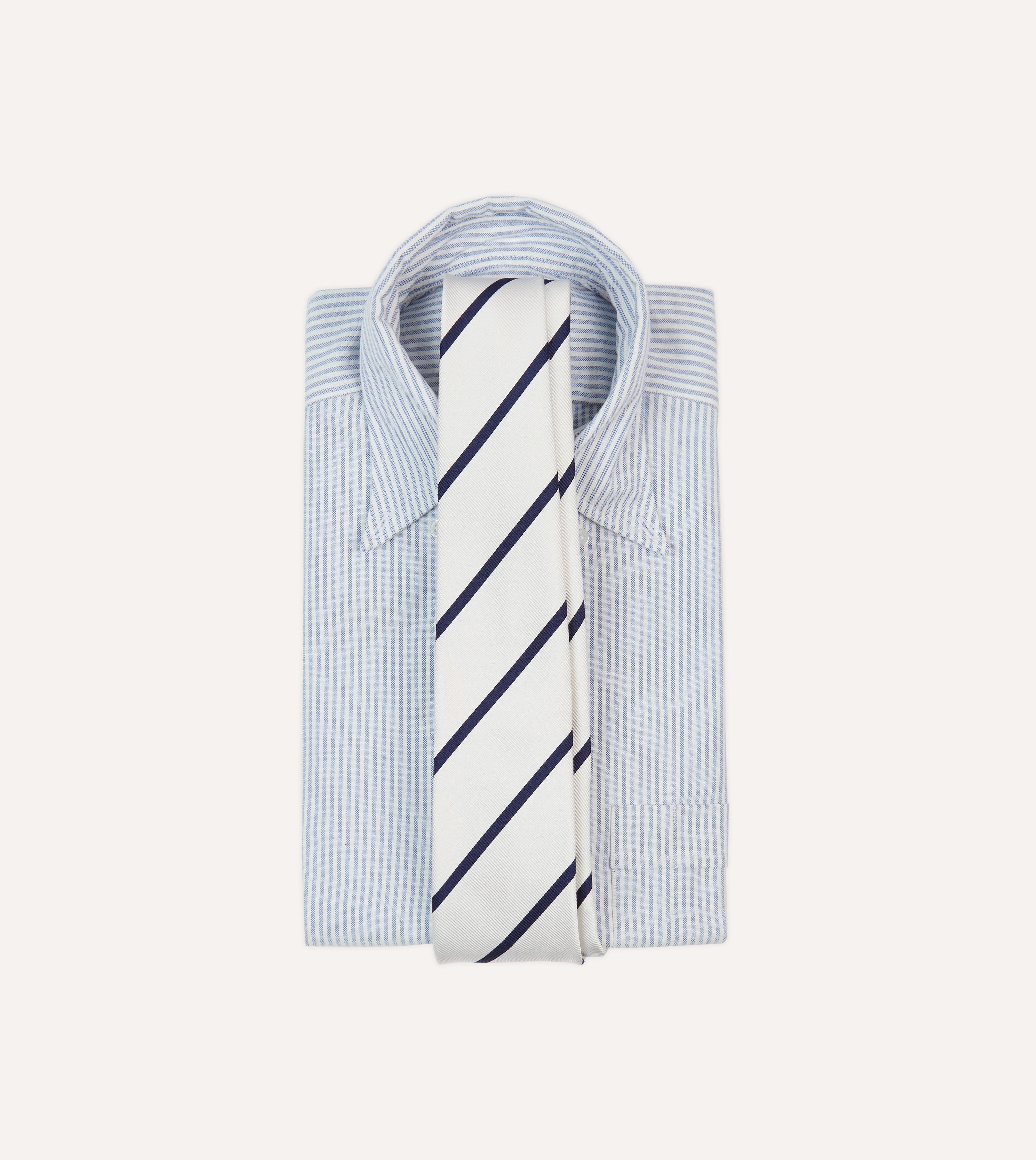 Premium White and Navy Striped Repp Silk Tipped Necktie - Elegant Business Attire & Formal Occasions