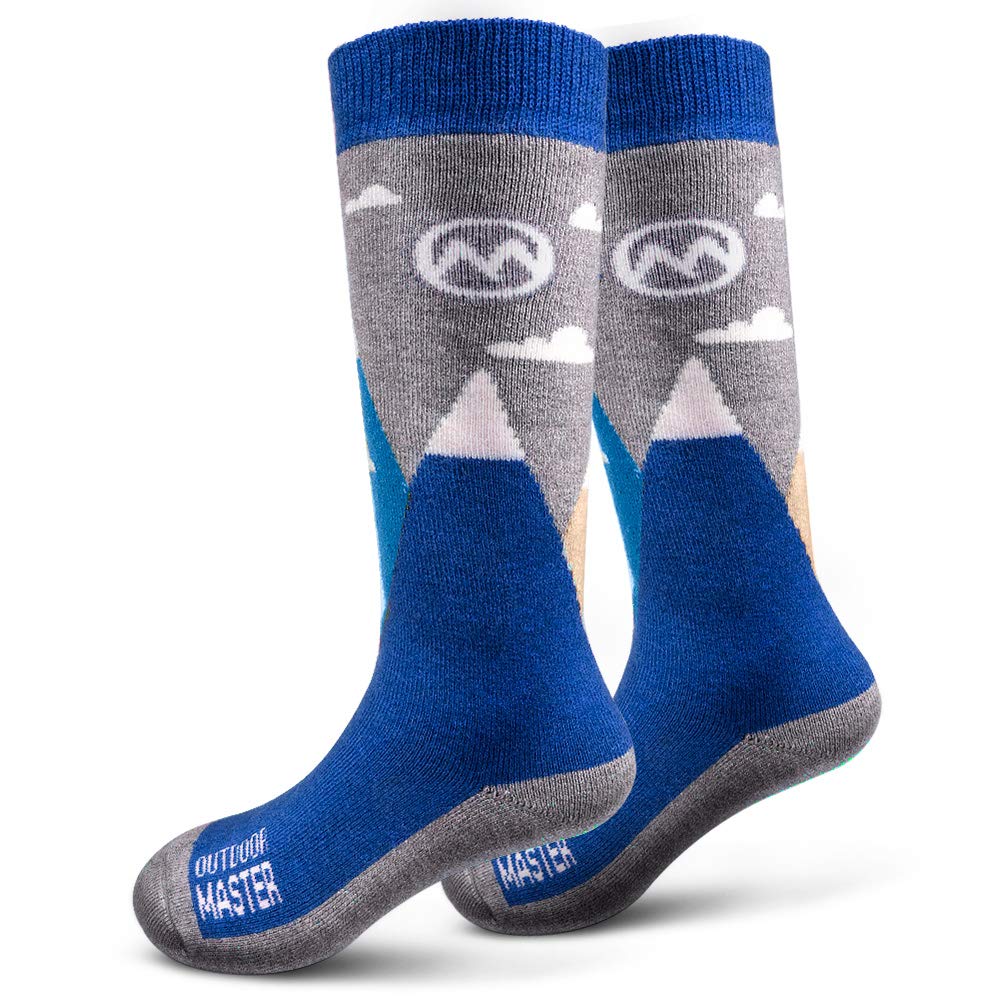OutdoorMaster Kids Ski Socks - Warm Merino Wool Blend Thermal Socks with Non-Slip Cuff & Over The Calf Design for Boys & Girls - Perfect for Skiing, Snowboarding & Winter Outdoor Activities