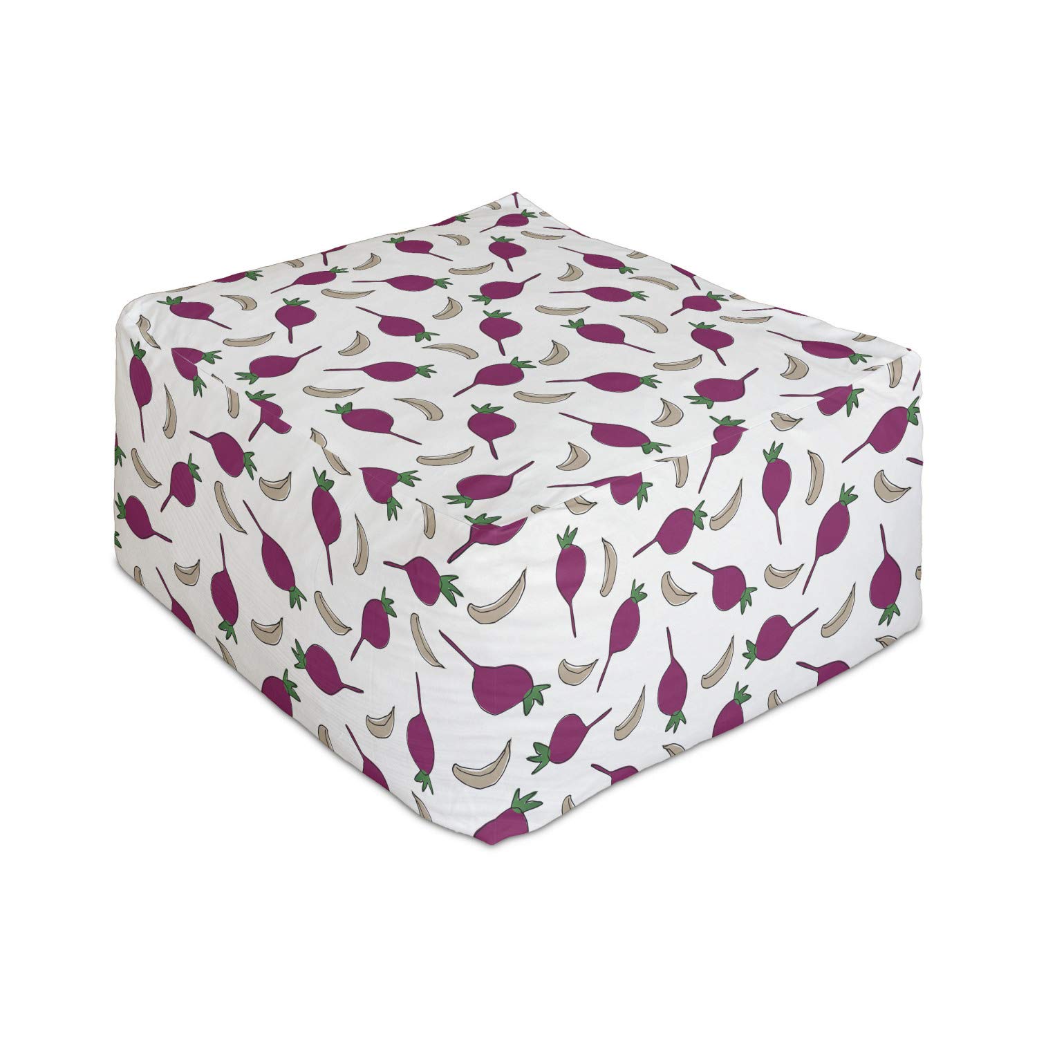 Ambesonne Rectangle Pouf Ottoman - Cartoon Garlic & Beet Pattern Foot Stool for Living Room & Office, 25