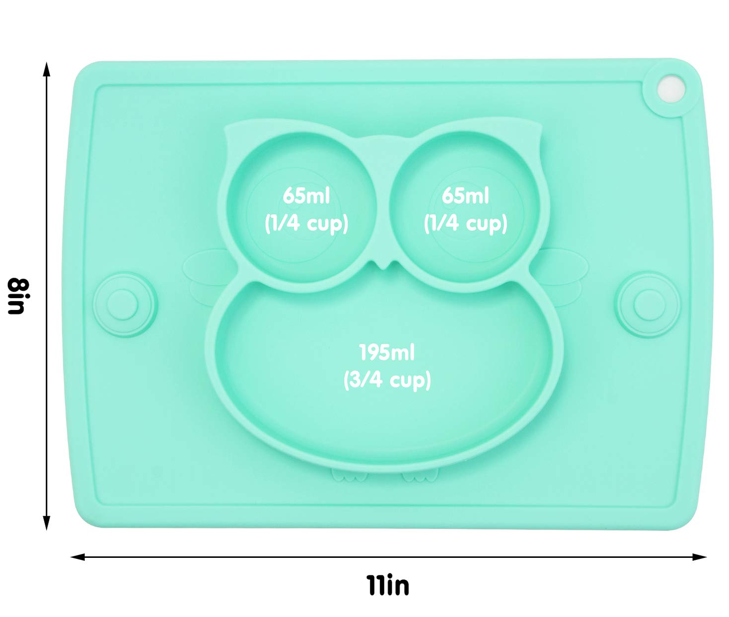 Non-Slip Silicone Divided Toddler Plates with Suction - BPA Free Baby Dinner Plates for Kids & Babies | Portable, Durable & Easy to Clean | Perfect for High Chairs, Travel & Messy Eaters (Owl-Cyan)
