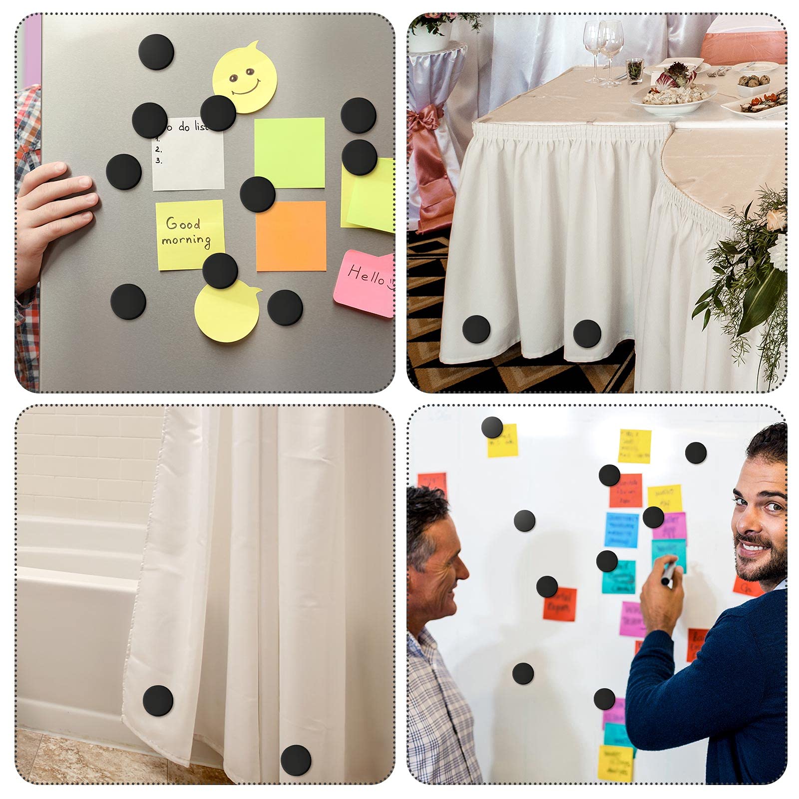 Jetec 6 Pairs Waterproof Magnetic Shower Curtain Weights - Prevent Curtain Liner from Blowing, No Sew Round Tablecloth Magnets for Bathroom, Kitchen & Outdoor Use (Black)