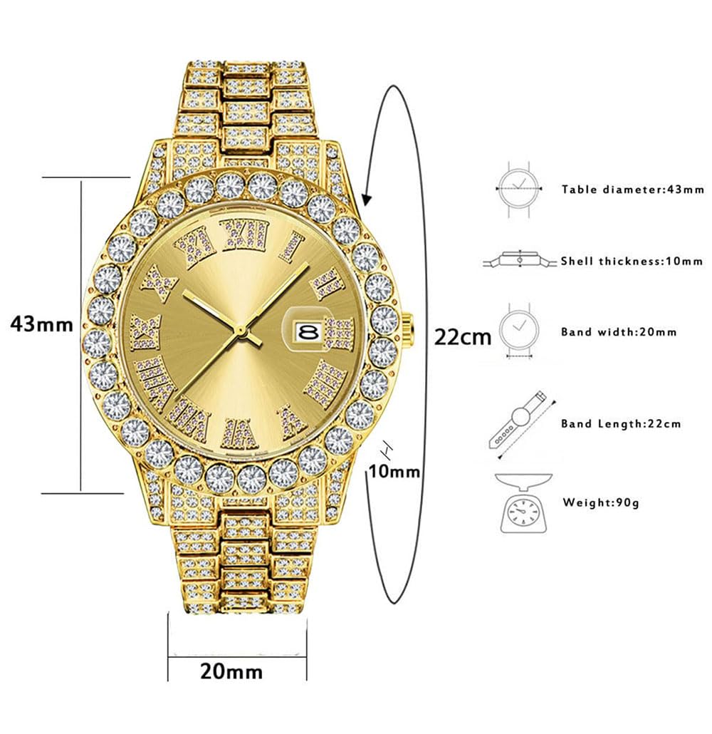 Luxury SENRUD Men's Diamond Watch - Fashion Iced-Out Crystal Rhinestone Quartz Analog Watch with Bracelet Wristband - Perfect for Parties, Weddings & Formal Events