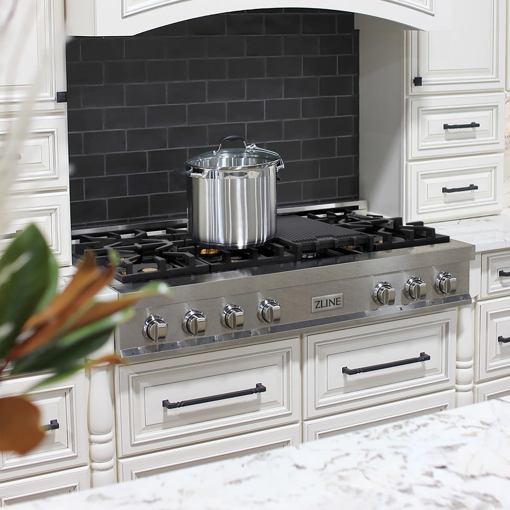 ZLINE 48-Inch Legacy 6-Burner Gas Rangetop with Brass Burners & Porcelain Cooktop in Satin Stainless Steel - Perfect for Professional Kitchens & Home Chefs (RTS BR 48)