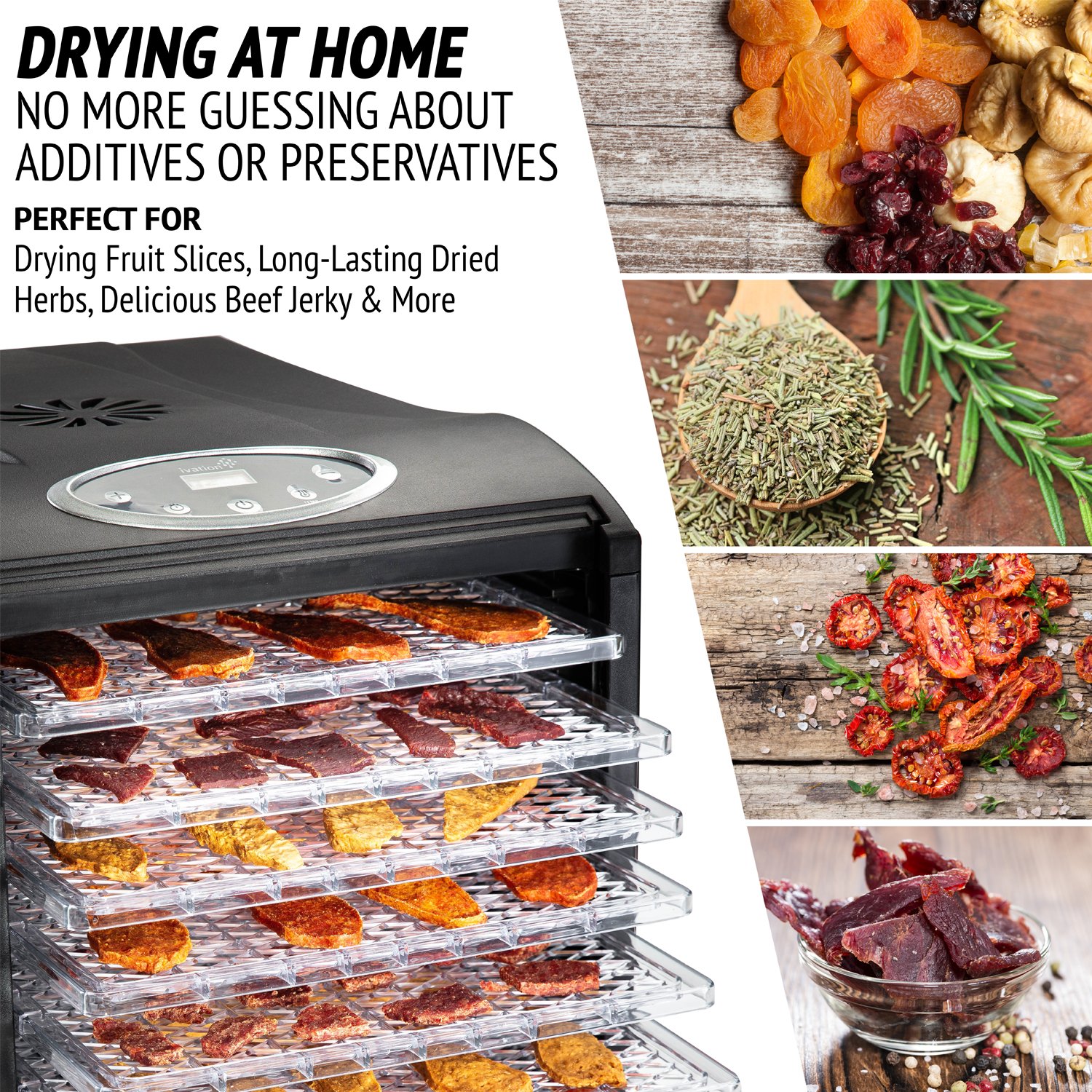 Ivation 9-Tray Digital Food Dehydrator | 600W Countertop Drying Machine with Adjustable Temperature & Timer | Perfect for Beef Jerky, Fruits, Vegetables & Nuts | Ideal for Home Kitchen, Camping & Healthy Snack Preparation