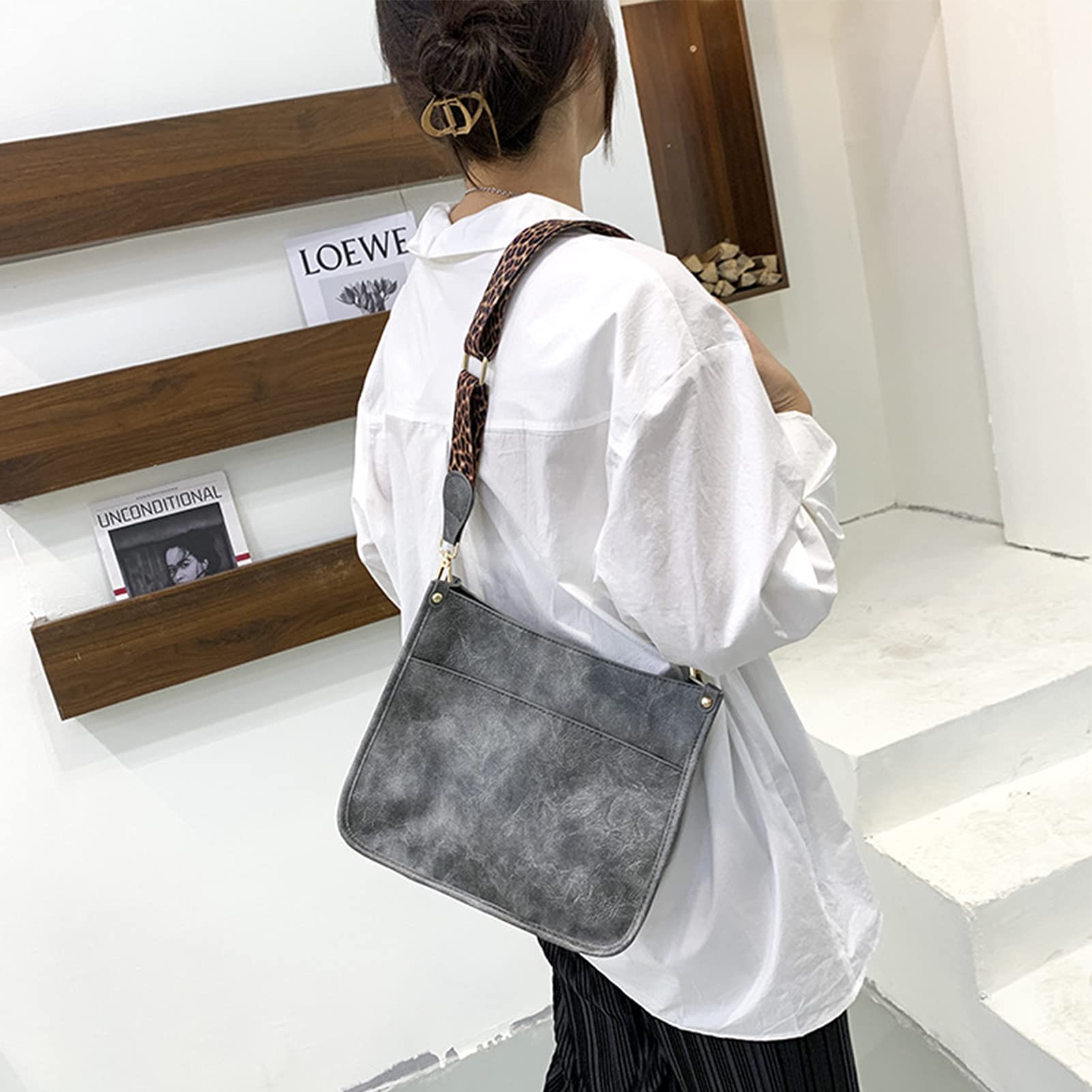 Stylish Vegan Leather Women's Handbag with Adjustable Leopard Guitar Strap - Crossbody Shoulder Bucket Purse for Work, Travel & Everyday Use