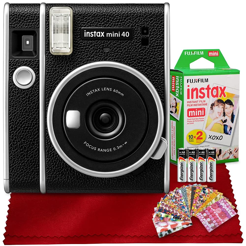 Fujifilm Instax Mini 40 Instant Film Camera Bundle with 20 Sheets Mini Film, AA Batteries & Stickers - Perfect for Parties, Travel & DIY Photo Gifts