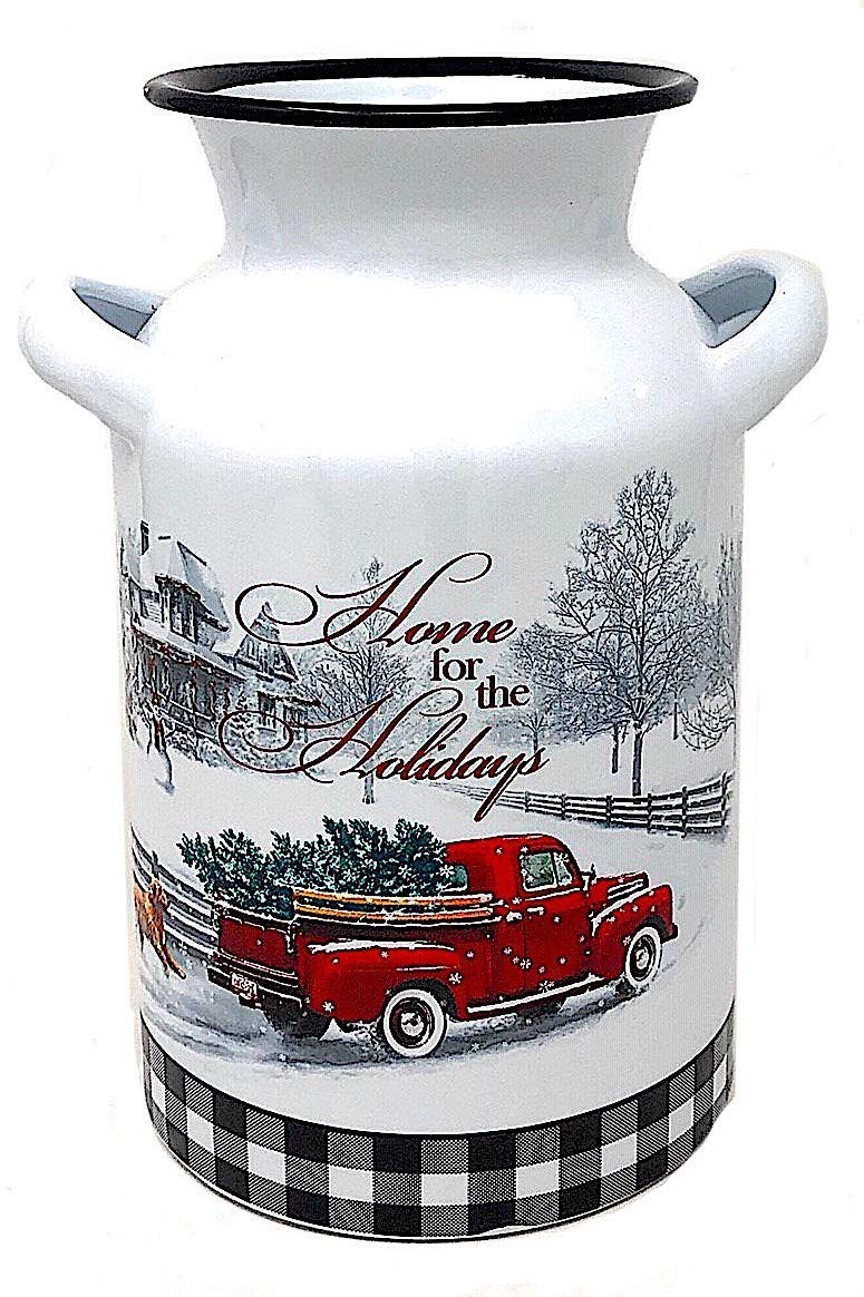 Vintage White Enamel Christmas Kitchen Decor - Antique Truck & Milk Can Holiday Organizer Set | Festive Home Decor for Christmas Tree, Mantel & Holiday Tablescapes
