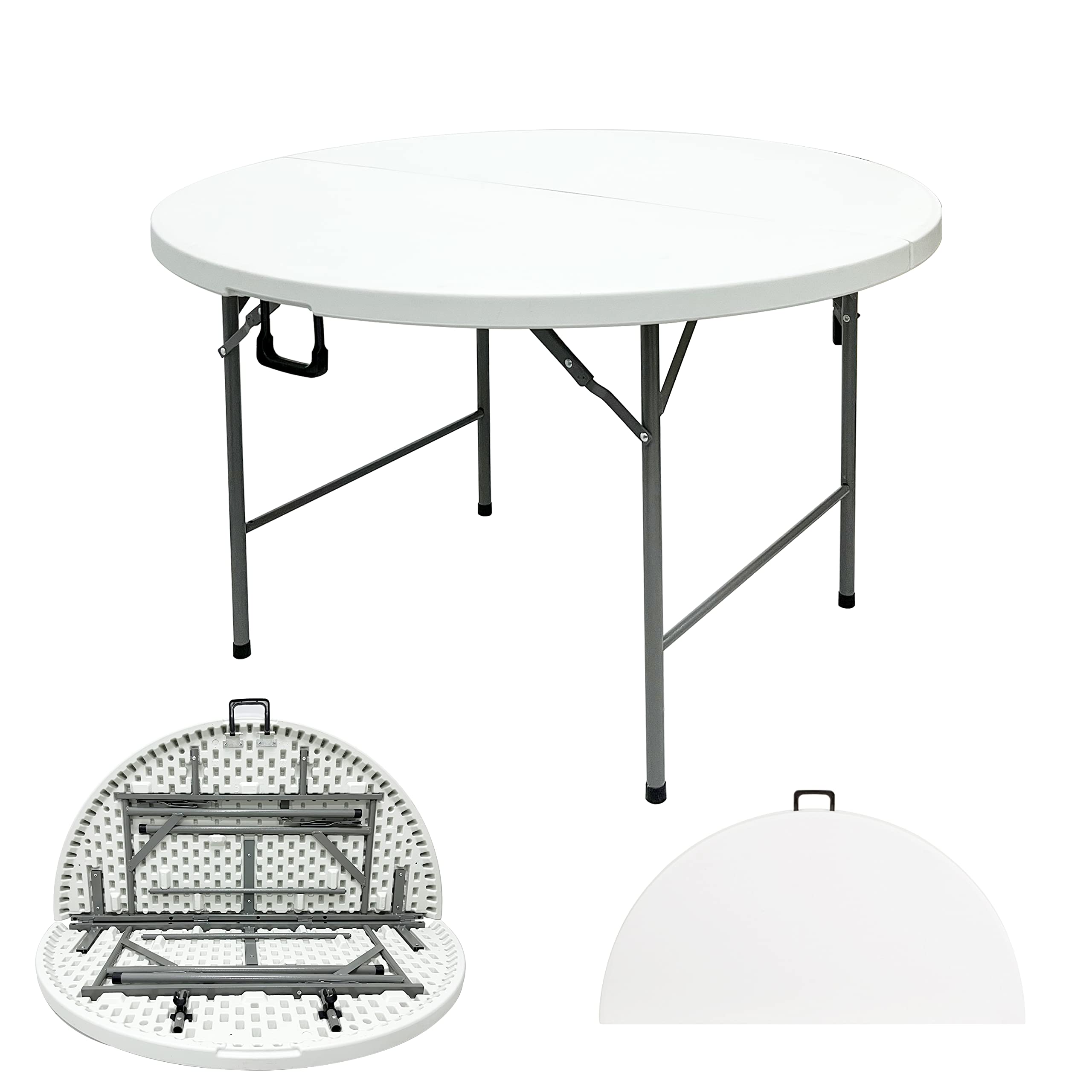 48 Inch Round Folding Table - Heavy Duty 4ft Portable Plastic Card Table with Handle for Indoor & Outdoor Use | Perfect for Parties, Dining, Patio, Picnic, Banquet & Events | White Commercial Grade Foldable Desk for Home, Office & Restaurant