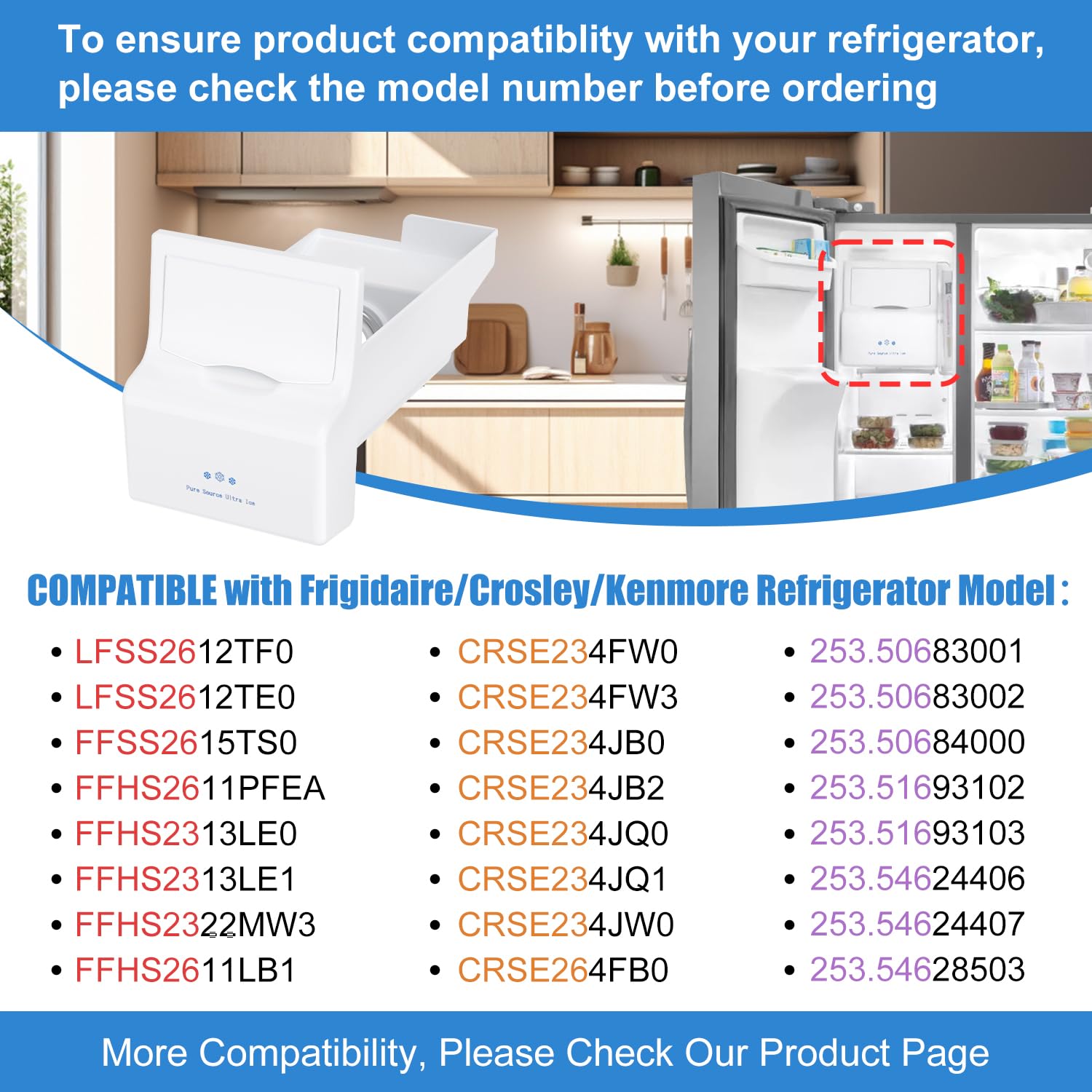 Upgraded Refrigerator Ice Maker Bucket - Compatible with Frigidaire, Electrolux, Gibson, Kelvinator, Westinghouse, Crosley, Kenmore & Tappan Models - Replacement Part for Home Kitchen Appliances