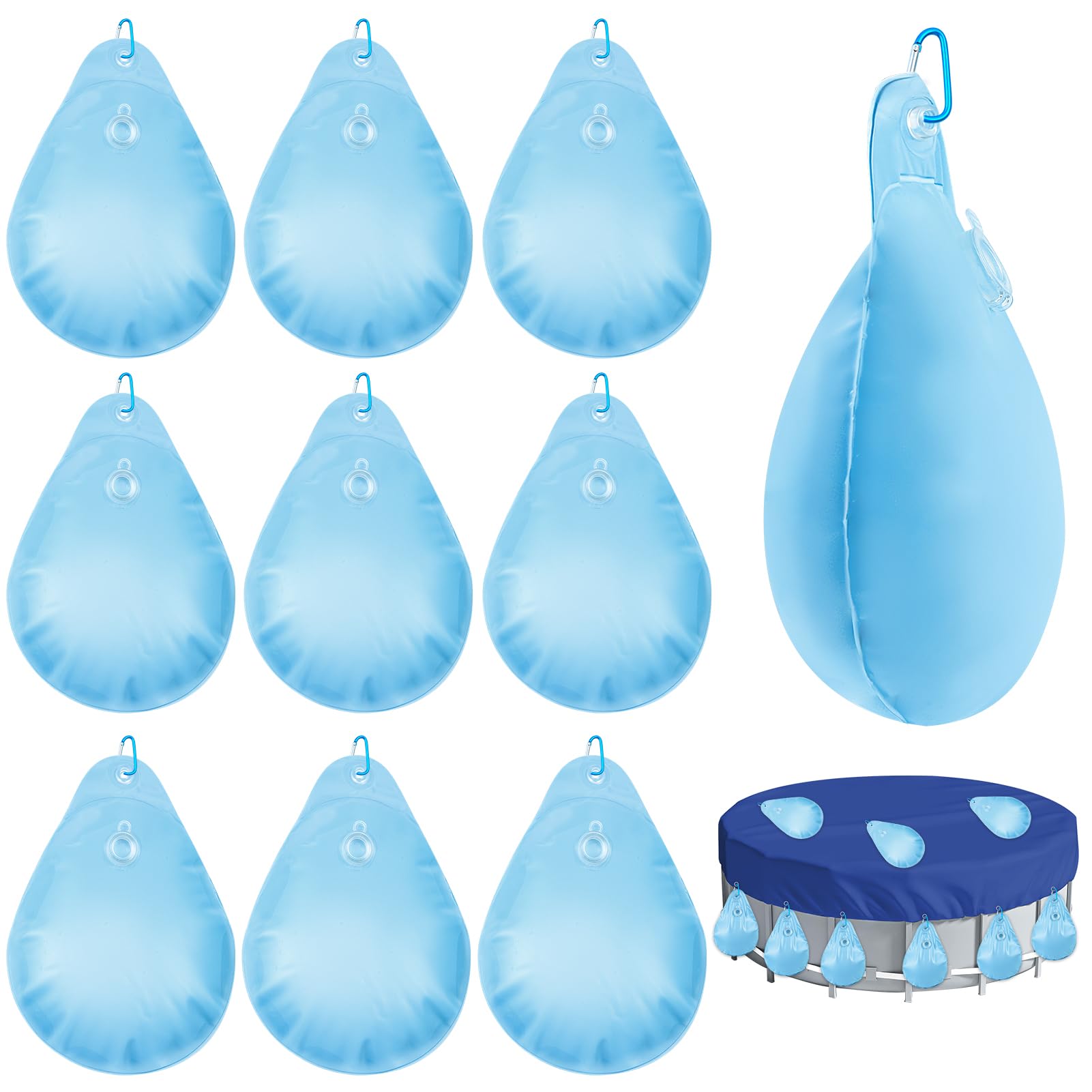 10 PCS Heavy Duty PVC Pool Cover Weights with Hooks - Winter Water Bags for Above Ground Swimming Pools | Durable Tarp Weights for Pool Cover Protection & Winter Closing Kit (Ideal for Securing Pool Covers During Cold Seasons)