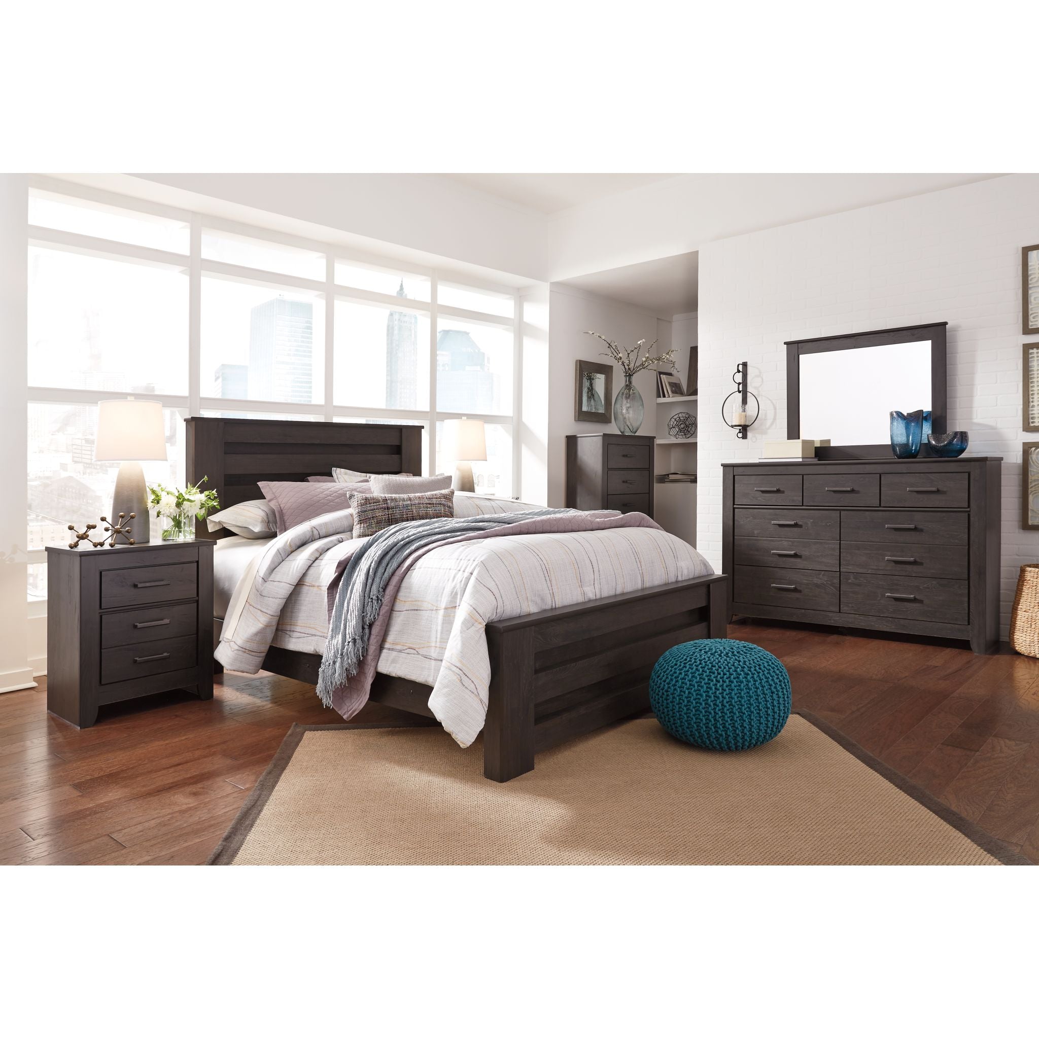 Brinxton Panel Bed - Queen Size Charcoal Upholstered Bed Frame with Wooden Slats - Perfect for Modern Bedroom, Guest Room & Apartment