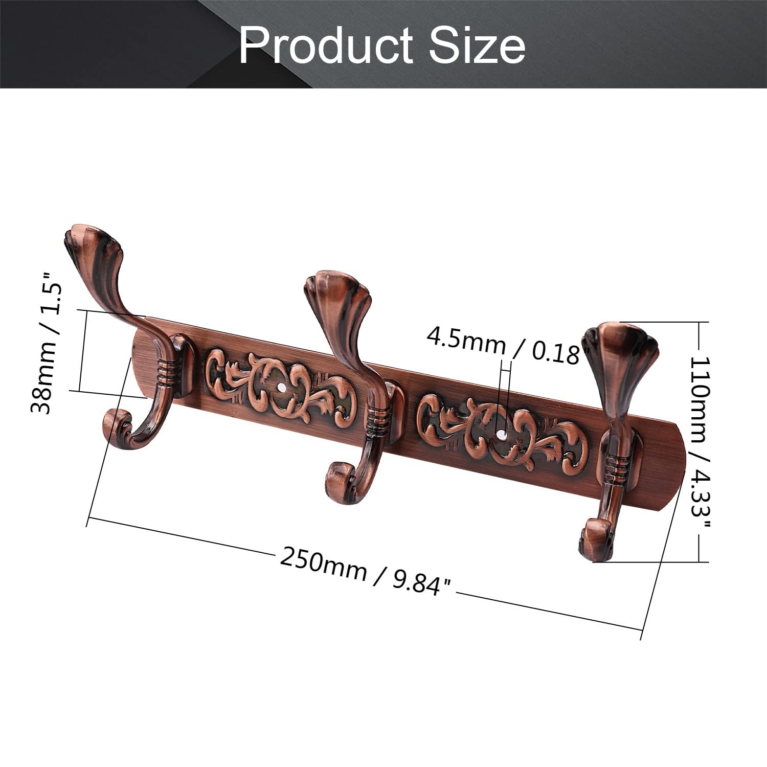 MroMax Wall Mounted Coat Rack with 3 Stainless Steel Hooks - Heavy Duty Entryway Organizer for Coats, Hats, Towels, Bags & Keys - Rustproof Red Copper Finish - Perfect for Bathroom, Bedroom & Hallway Organization