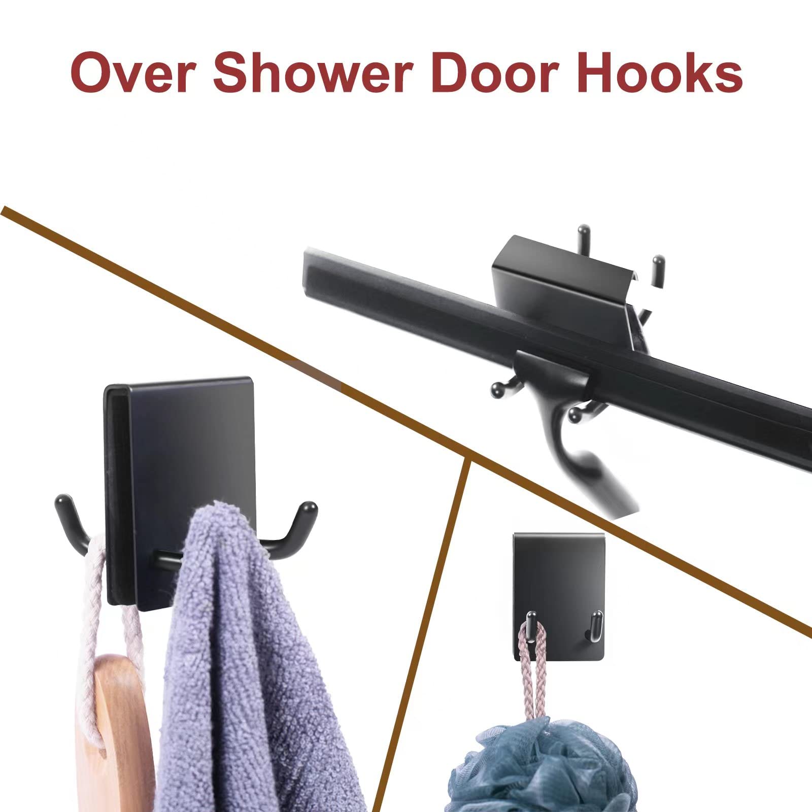2 Pack Black Matte Nickel Shower Door Towel Hooks - 0.32-0.39in Frameless Glass Hanger for Bathroom Accessories, Razor, Squeegee, Loofah & Robe Holder - Perfect for Spa-Like Showers & Organized Bath Spaces