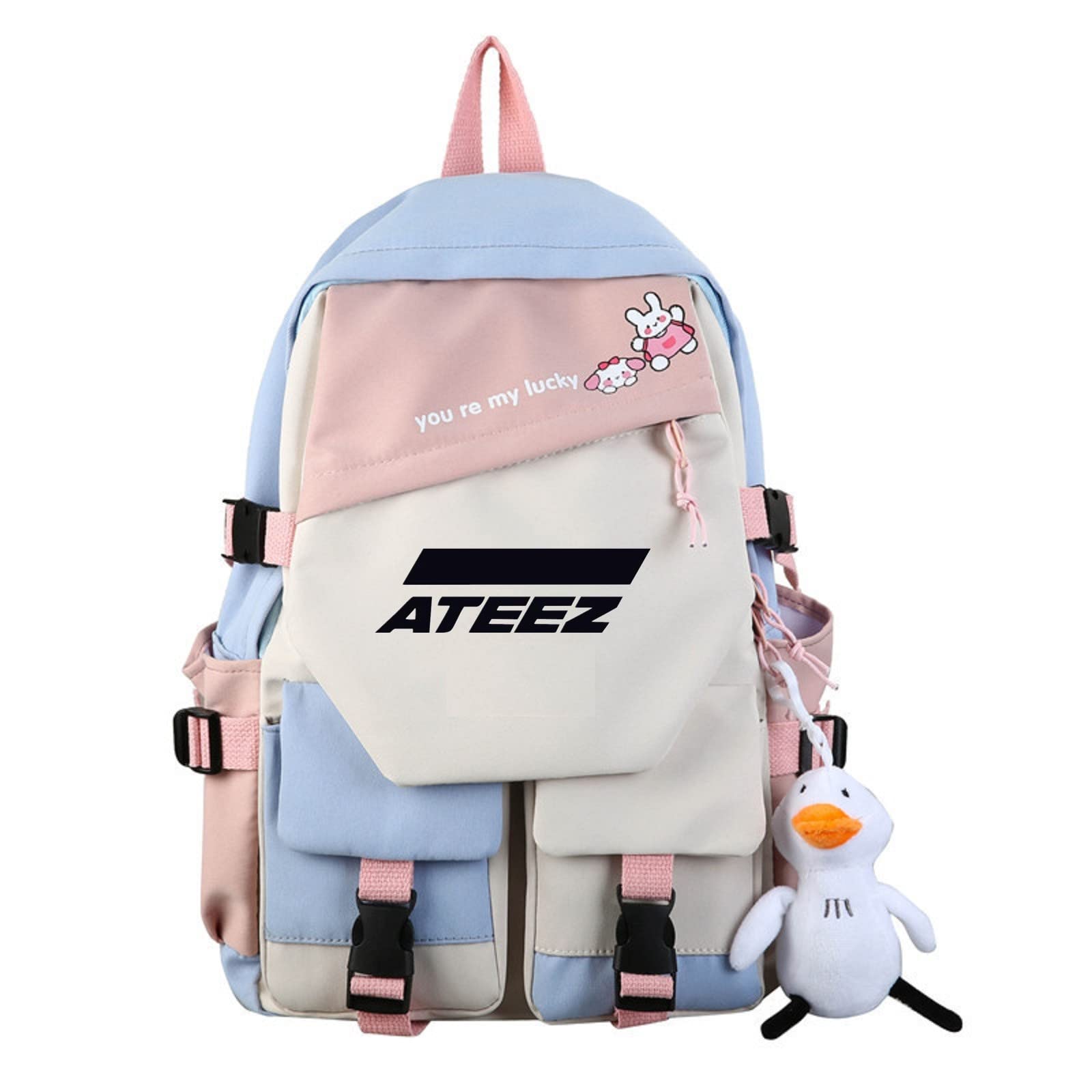 JUSTGOGO Korean KPOP ATEEZ Backpack - Stylish Laptop Bag for School, Travel & Work - Lightweight Daypack Bookbag with Multiple Pockets (Color A2) - Perfect for Kpop Fans, Students & Commuters