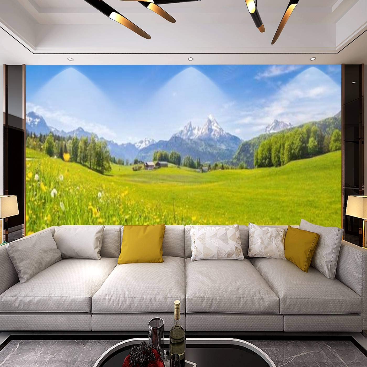 3D Panoramic Alps Mountain Scenery Removable Peel & Stick Wallpaper Mural - Self-Adhesive Wall Sticker for Living Room, Bedroom, TV Background - Easy to Install & Remove - Perfect for Home Decor, Office, Nursery & Rental Spaces