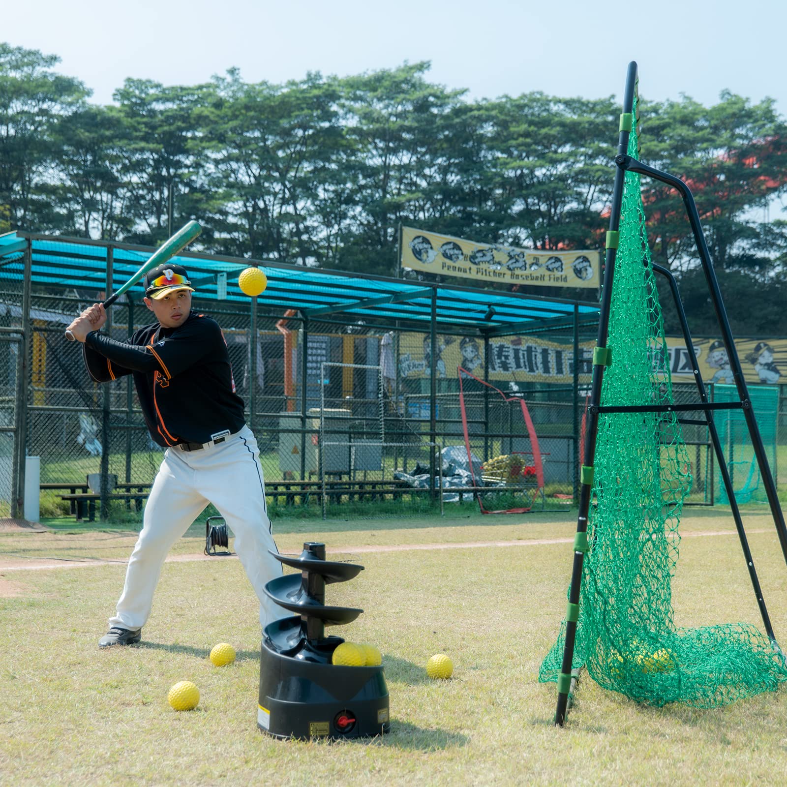Rechargeable Baseball & Softball Pitching Machine with Extendable Ball Stacker - Adjustable Height for Regulation Baseballs, Softballs & Dimpled Balls - Perfect for Batting Practice & Baseball Training at Home, Field or Cage