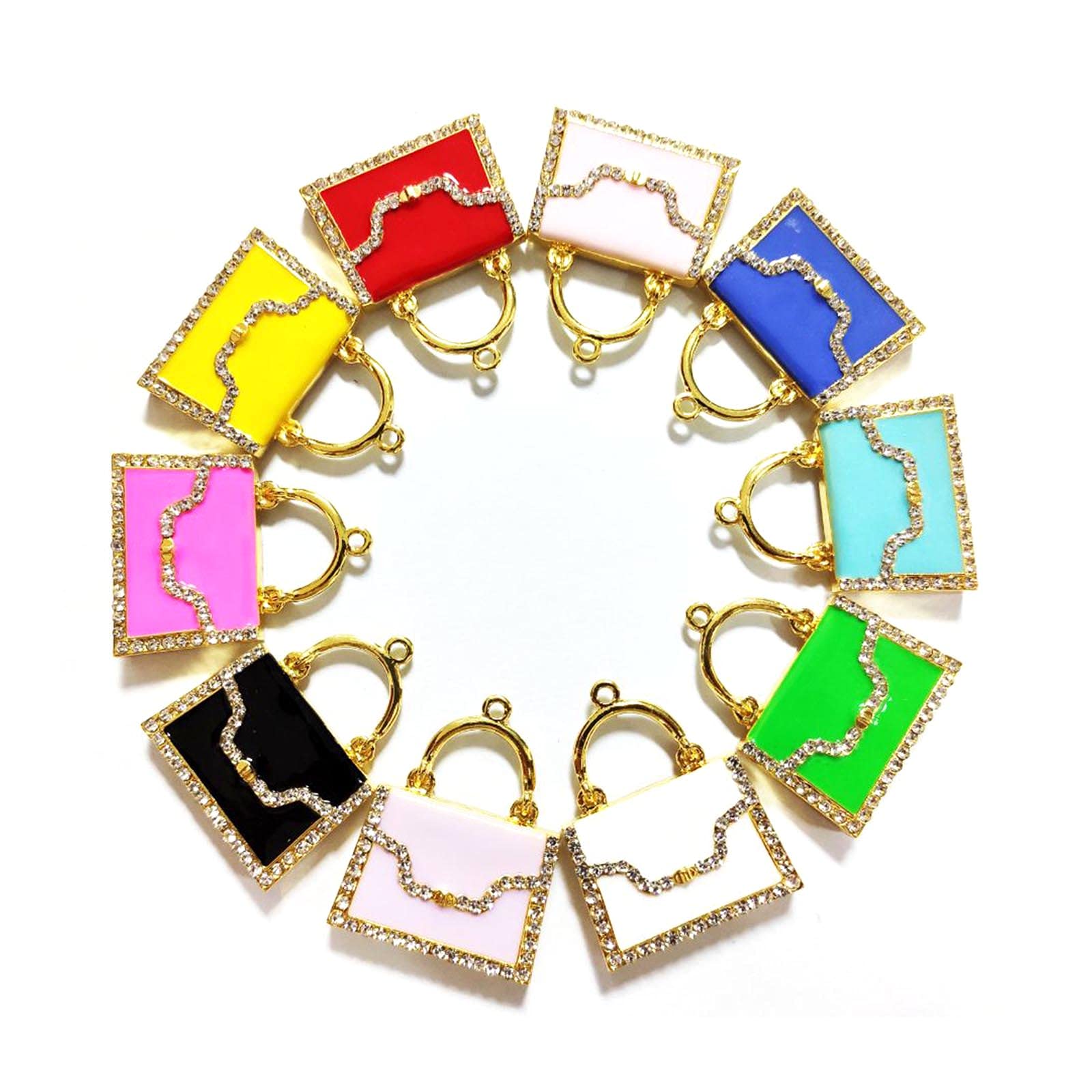 10Pcs Enamel Bag Charms for Women - Crystal Purse Pendants & Keychains by EllyBling | Stylish Handbag Accessories for Everyday Use, Gifts & Fashion Statements