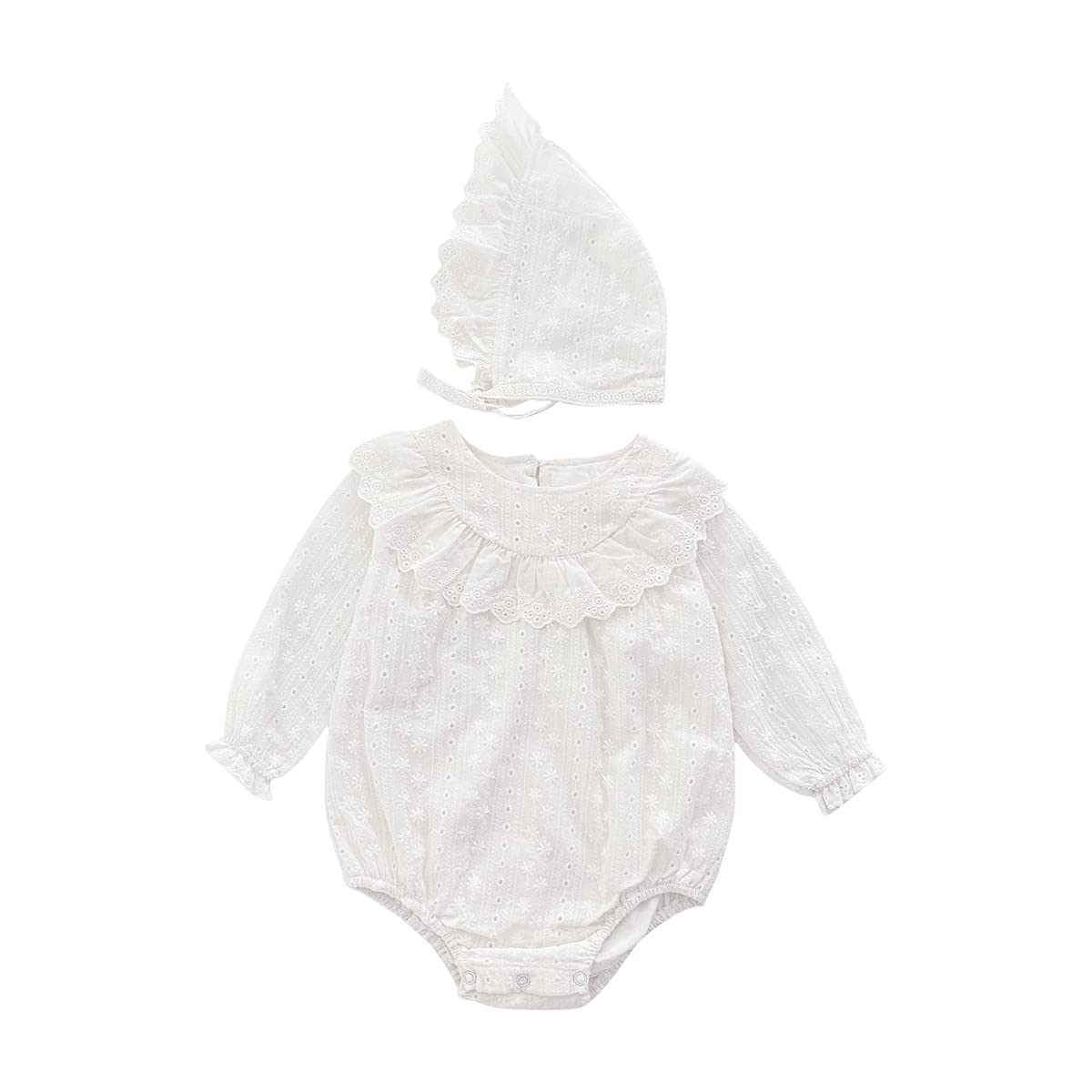 White Cotton Long Sleeve Lace Princess Bodysuit for Baby Girls - Soft Newborn Infant Onesie for Special Occasions & Photo Shoots