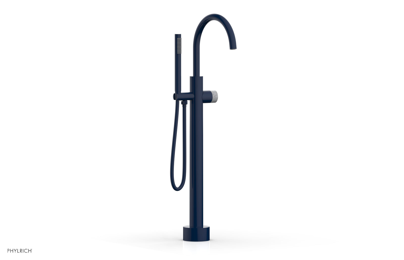 BASIC II Low Floor Mount Tub Filler with White Marble Handle & Hand Shower - 230 47 03 | Modern Bathroom Faucet for Luxury Spa Experience