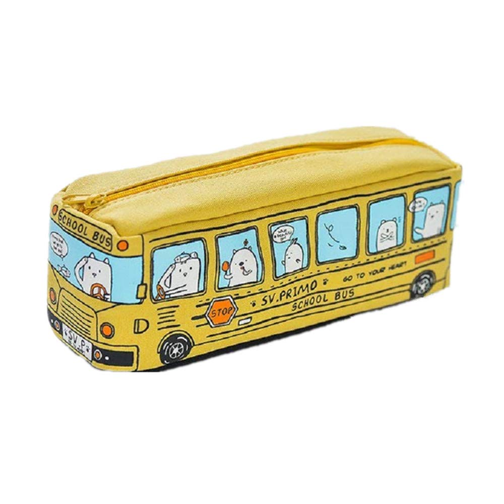 Funny Cartoon School Bus Pencil Case - Large Capacity Pen Bag for Kids, Students & Teachers - Durable School Supplies for Backpack, Desk & Travel (Yellow)