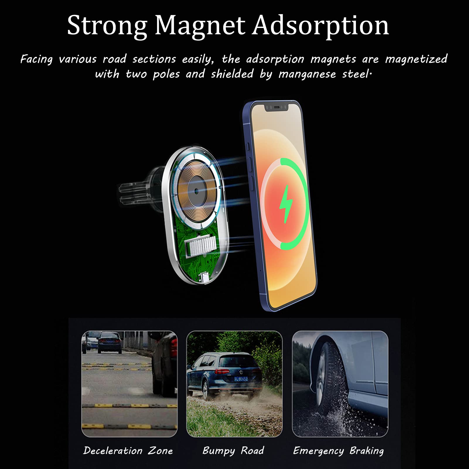 15W Qi Fast Wireless Car Charger - Magnetic Auto Clamping Phone Mount with 360° Rotation for Dashboard & Windshield (White) | Perfect for iPhone, Samsung & Qi-Compatible Devices on Road Trips & Daily Commutes