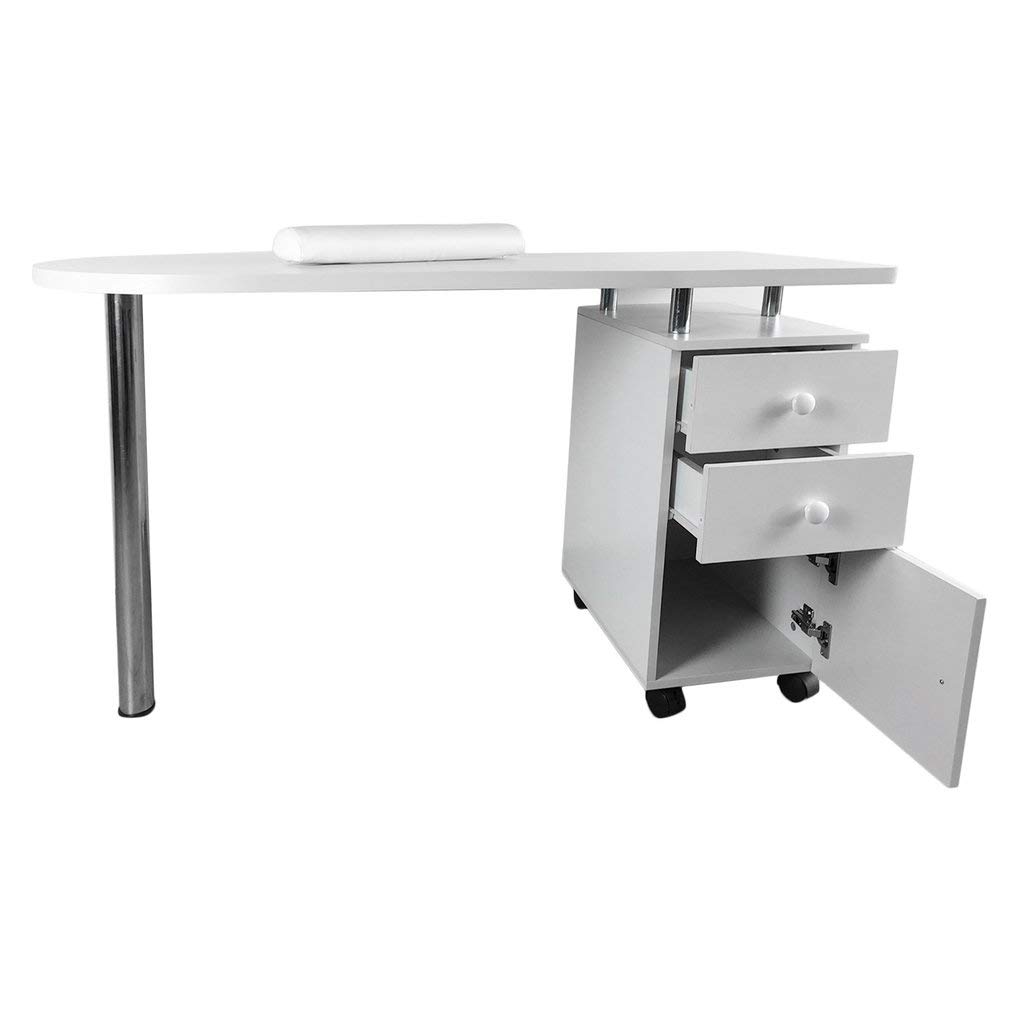 Portable White Nail Art Table with Single Cabinet - Professional Manicure Desk for Salon & Home Use | Compact Beauty Station for Nail Technicians & DIY Enthusiasts