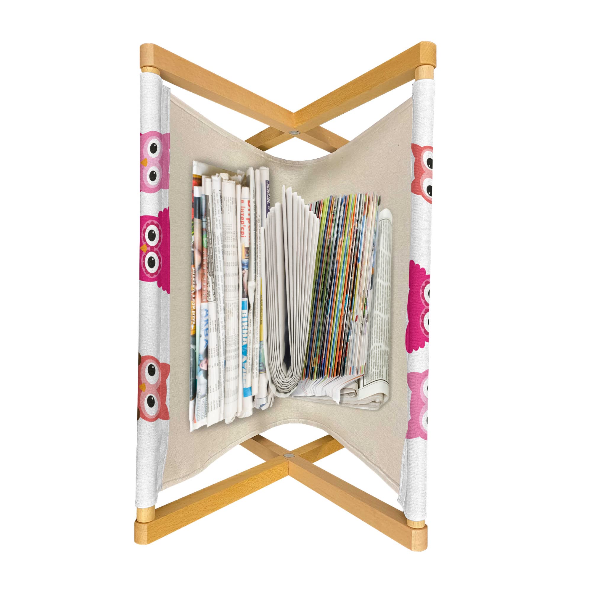 Ambesonne Cartoon Magazine and Book Holder - Owl and Branch Themed Floor Rack Organizer for Office, Home & School - 22