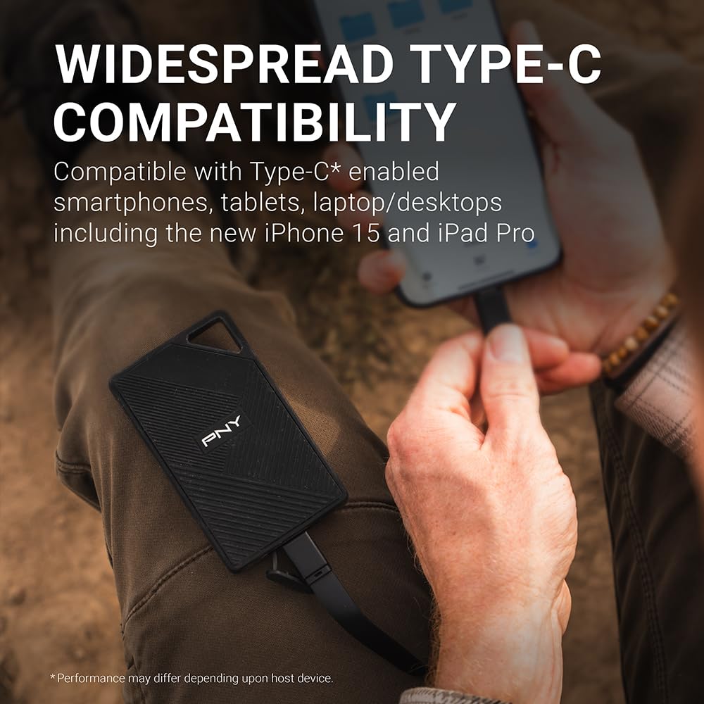 PNY RP60 1TB Portable SSD - Ultra Fast 2000MB/s USB-C 3.2 Gen2x2 External Solid State Drive - IP65 Waterproof Dustproof Shockproof - Perfect for 4K Video Editing, Gaming, Photography & Data Backup