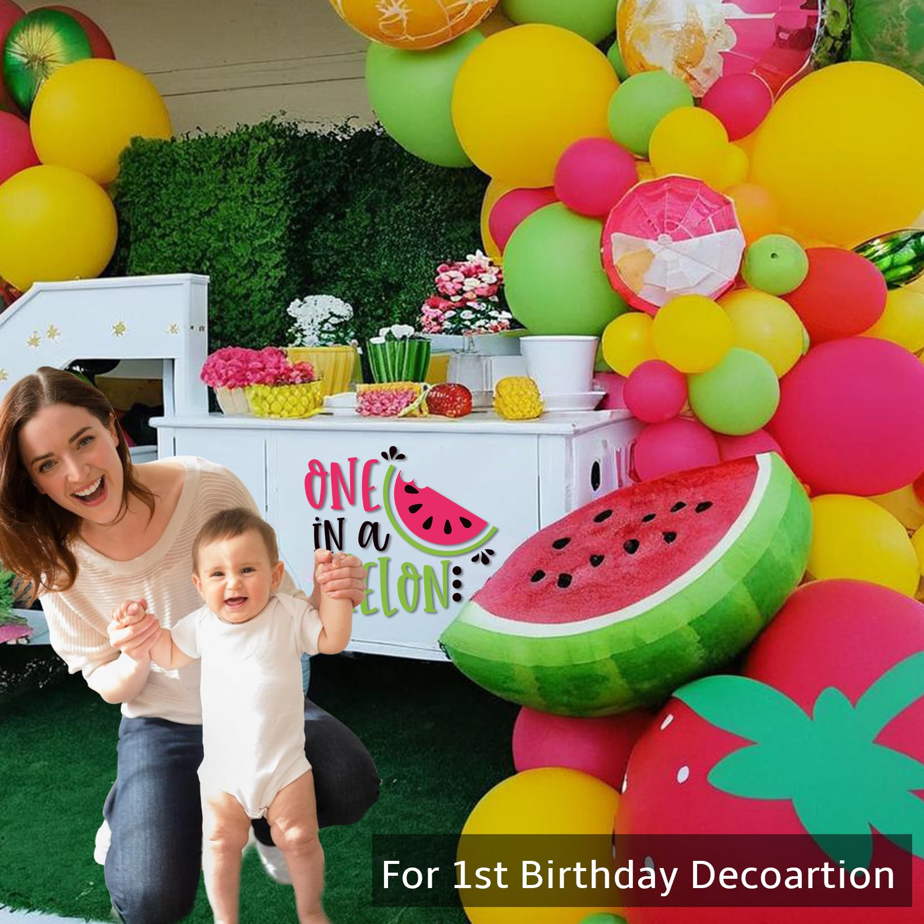 One in A Melon Decal for Balloon Arch - Peel and Stick Watermelon Party Decorations | Baby Girl & Boy 1st Birthday Backdrop Stickers | Perfect for Themed First Birthday Parties, Baby Showers & Summer Celebrations