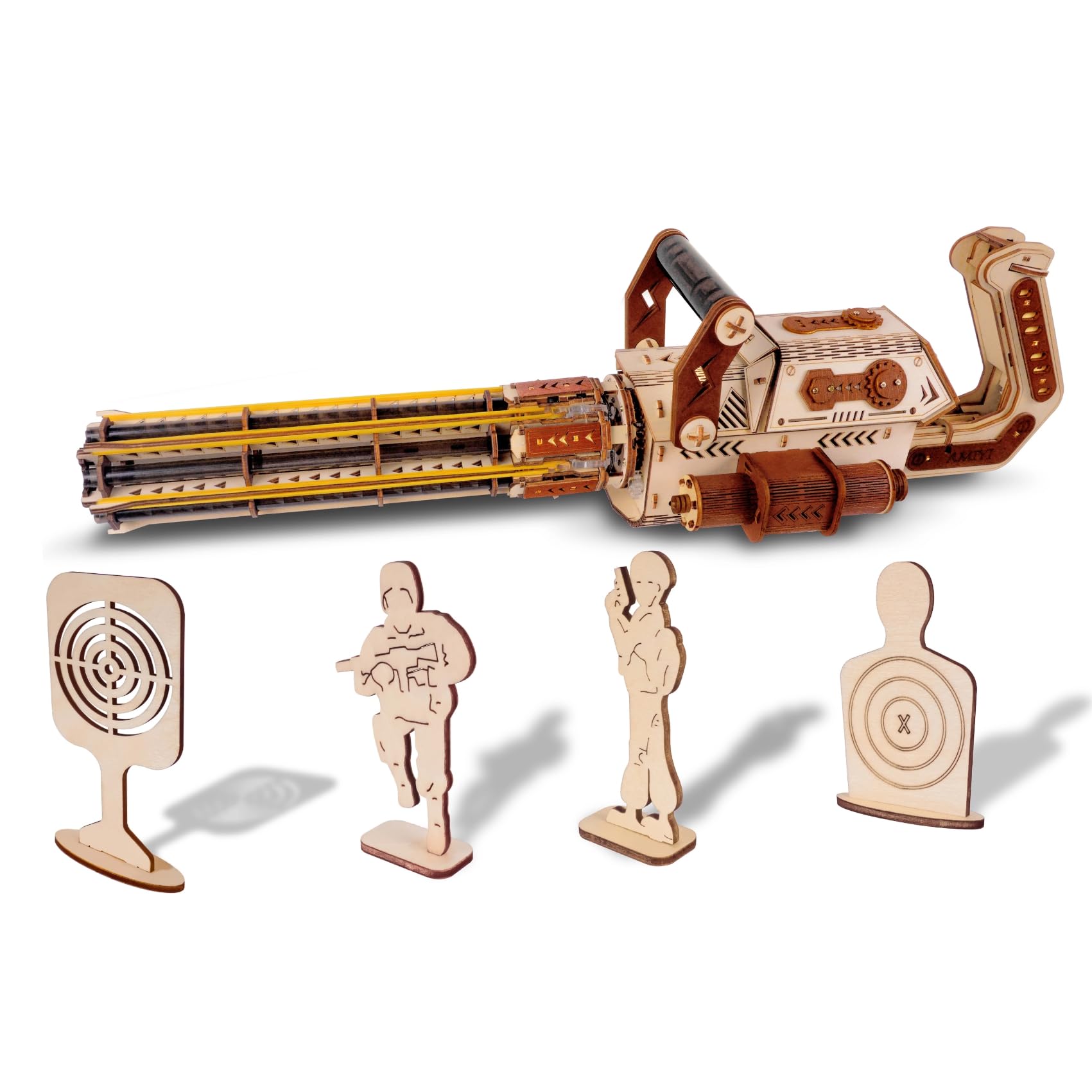 3D Wooden Gatlin Gun Puzzle for Adults - DIY Rubber Band Toy Gun Model Kit, Creative Gift for Men & Woodworking Enthusiasts | Fun Home Decoration & Stress Relief Activity